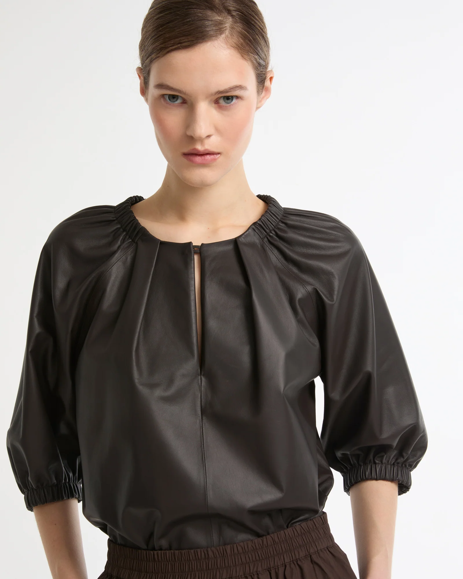 Blouse fluide en cuir d'agneau