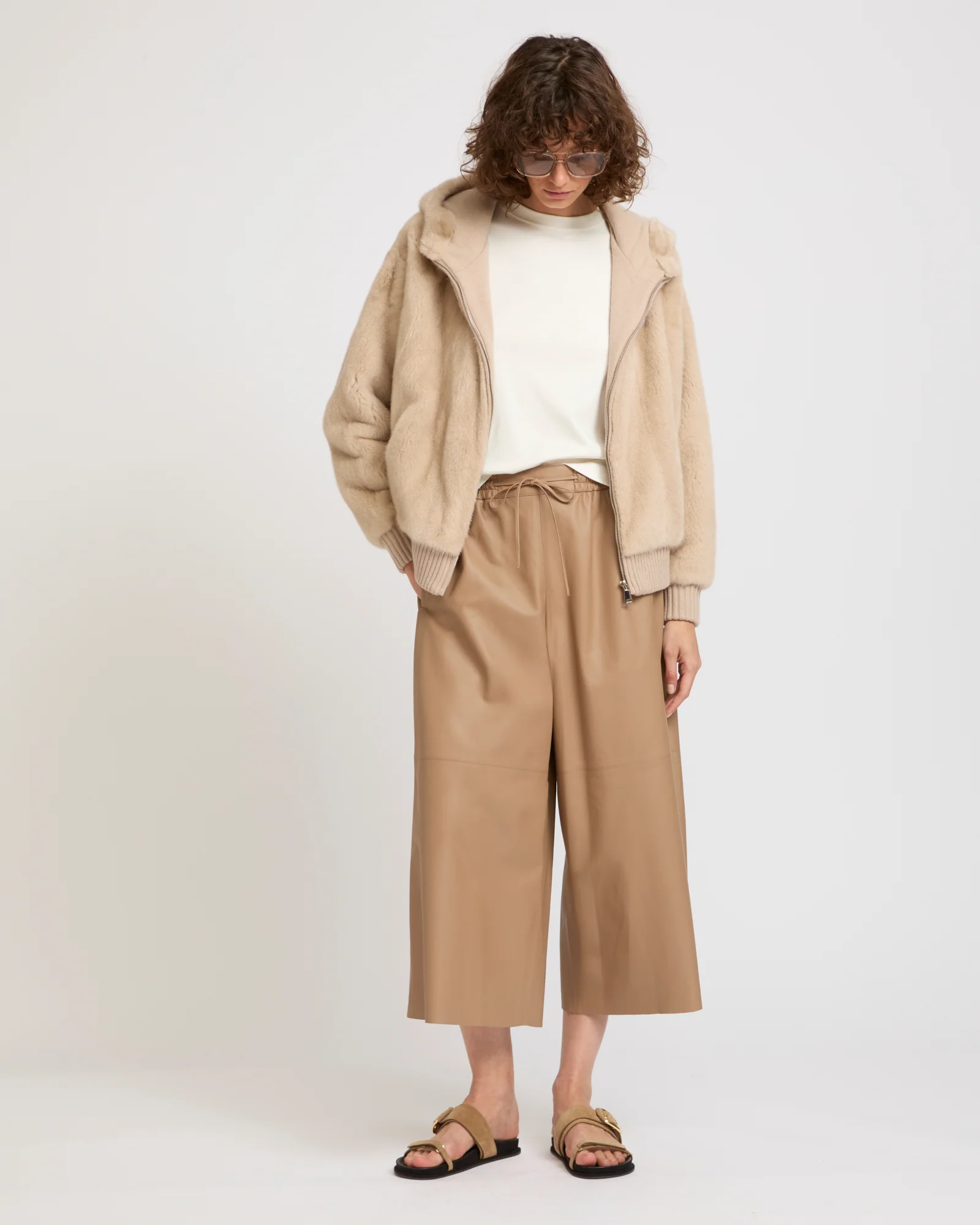 Blouson à capuche en maille mérinos et fourrure de vison