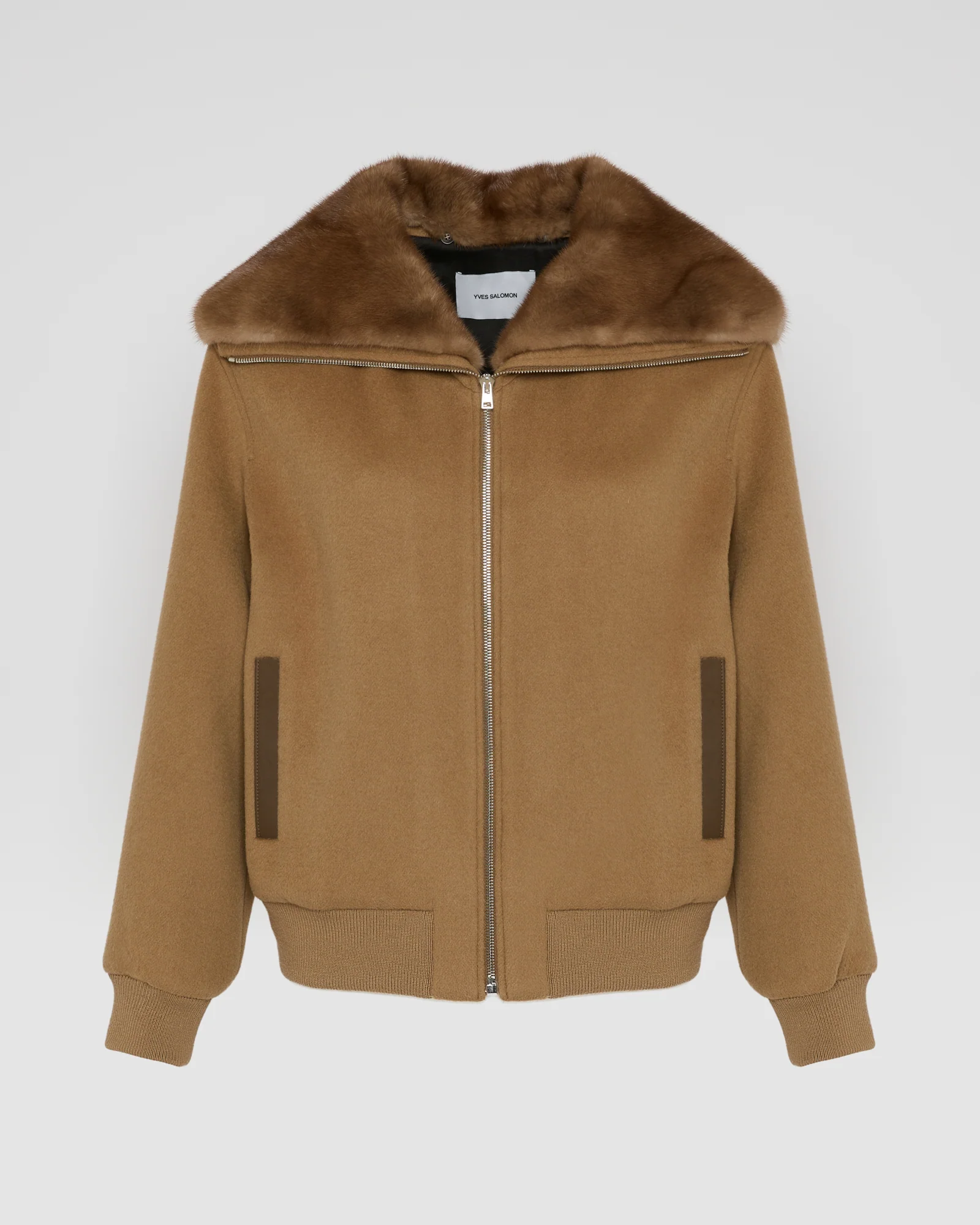 Blouson court en lainage cachemire et col amovible en fourrure de vison - Image 5