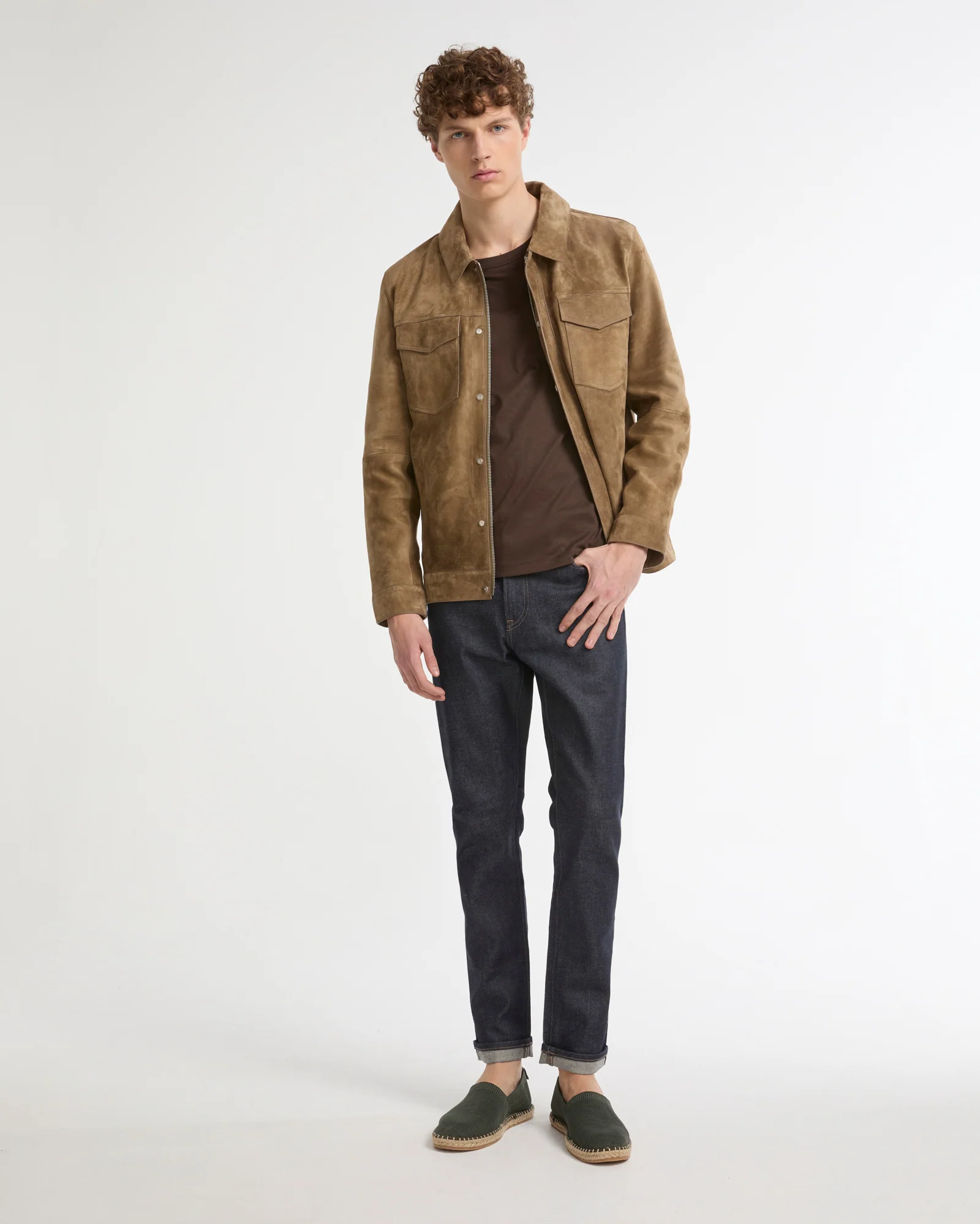 Veste coupe denim en cuir de veau finition suède - Image 2