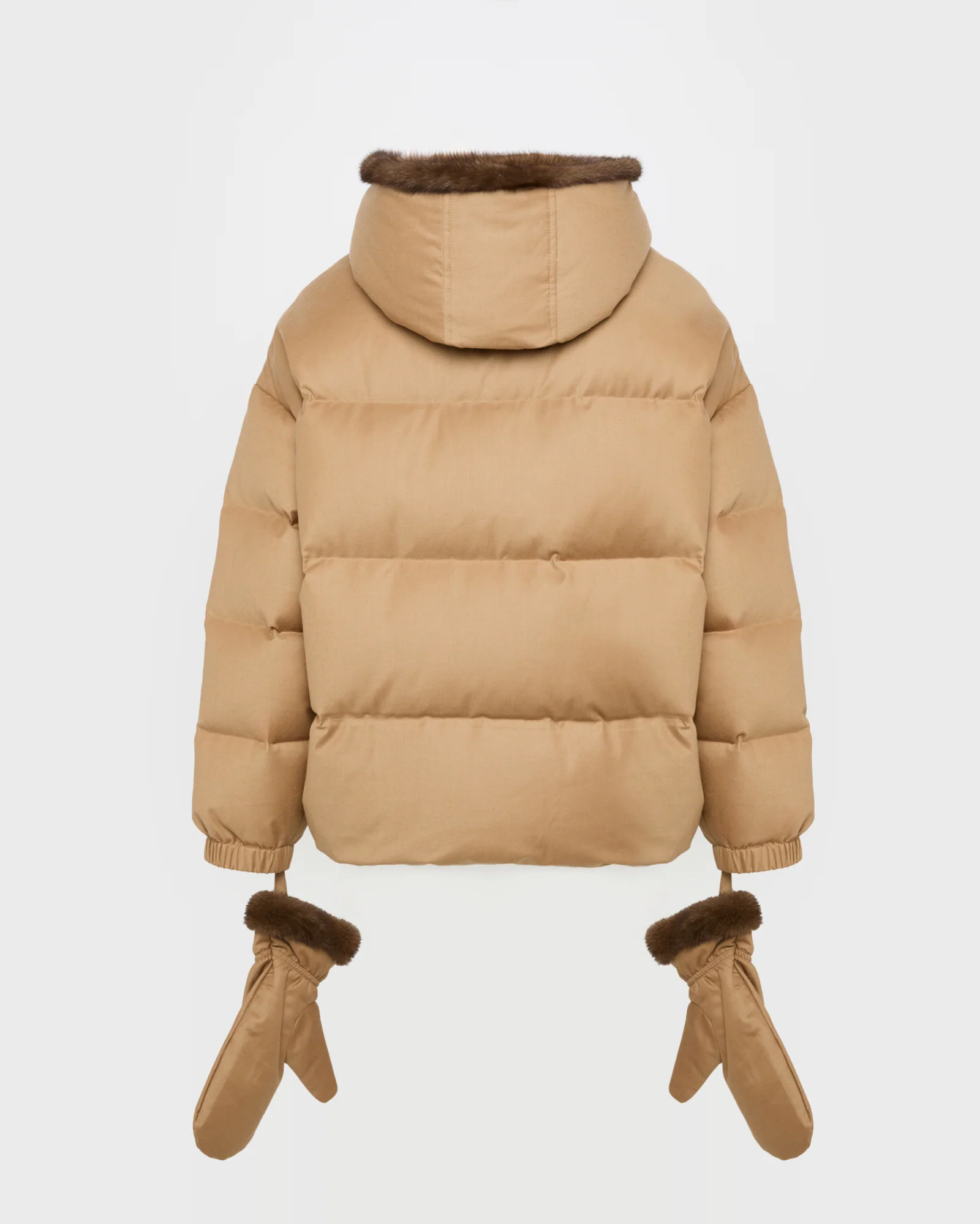 Doudoune courte à capuche en tissu Loro Piana avec intérieur de capuche en fourrure de vison et moufles amovibles - Image 5