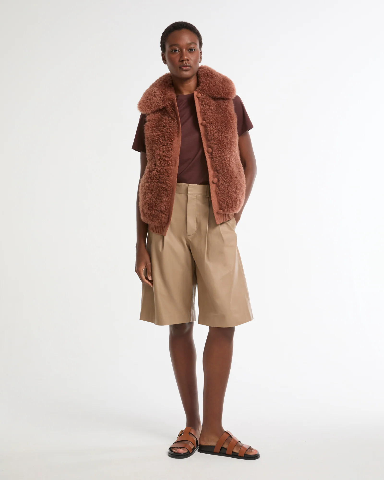 Gilet en cuir d'agneau cachemire et maille mérinos