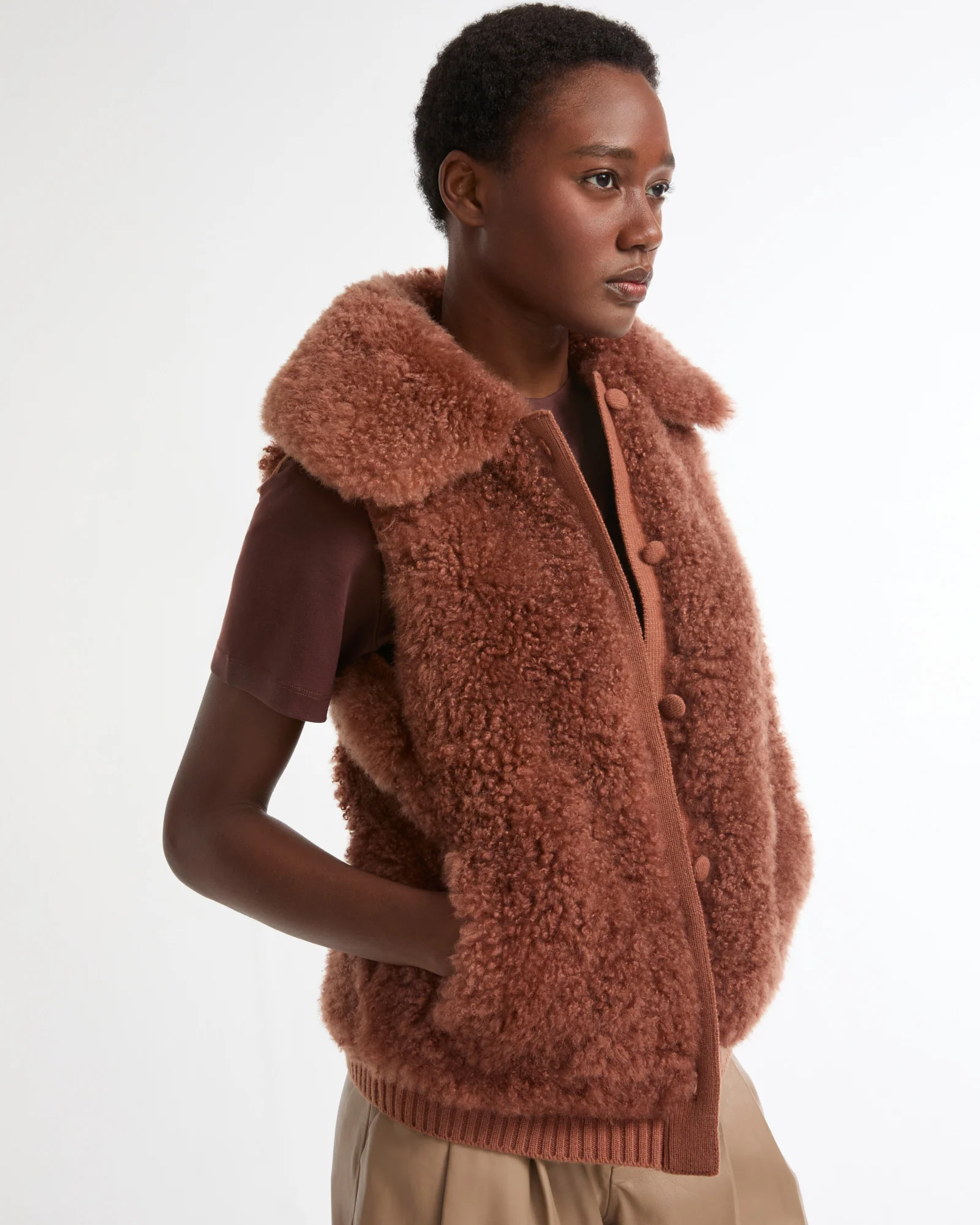 Gilet en cuir d'agneau cachemire et maille mérinos - Image 2