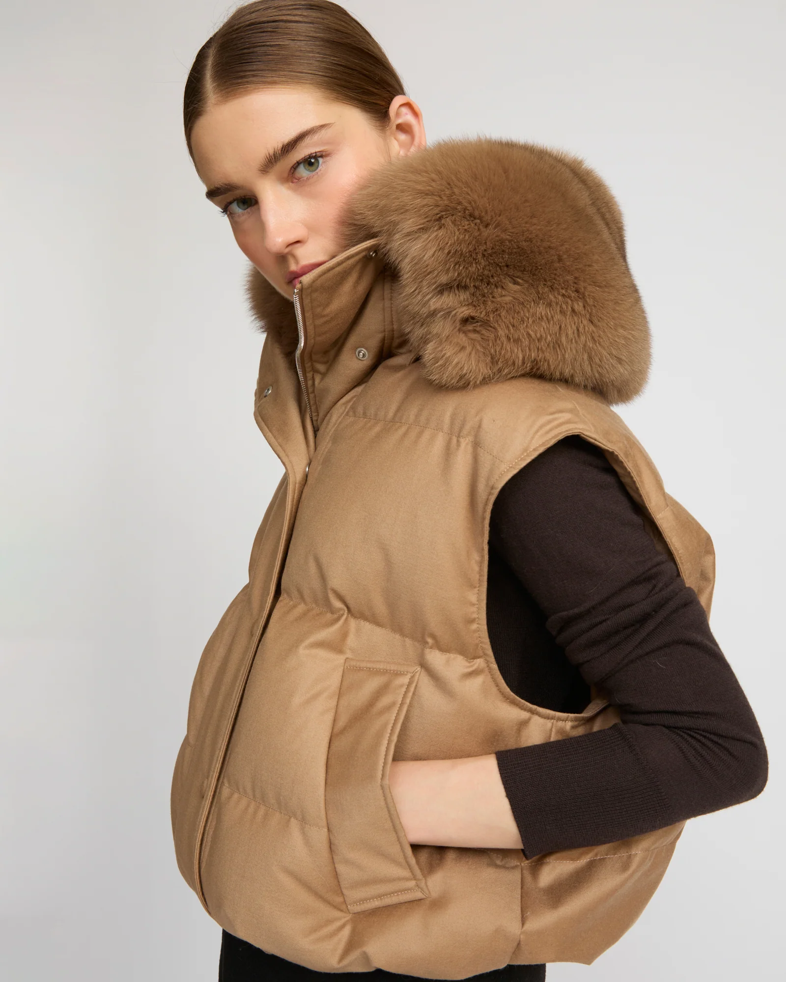 Gilet en flanelle avec col en fourrure de renard