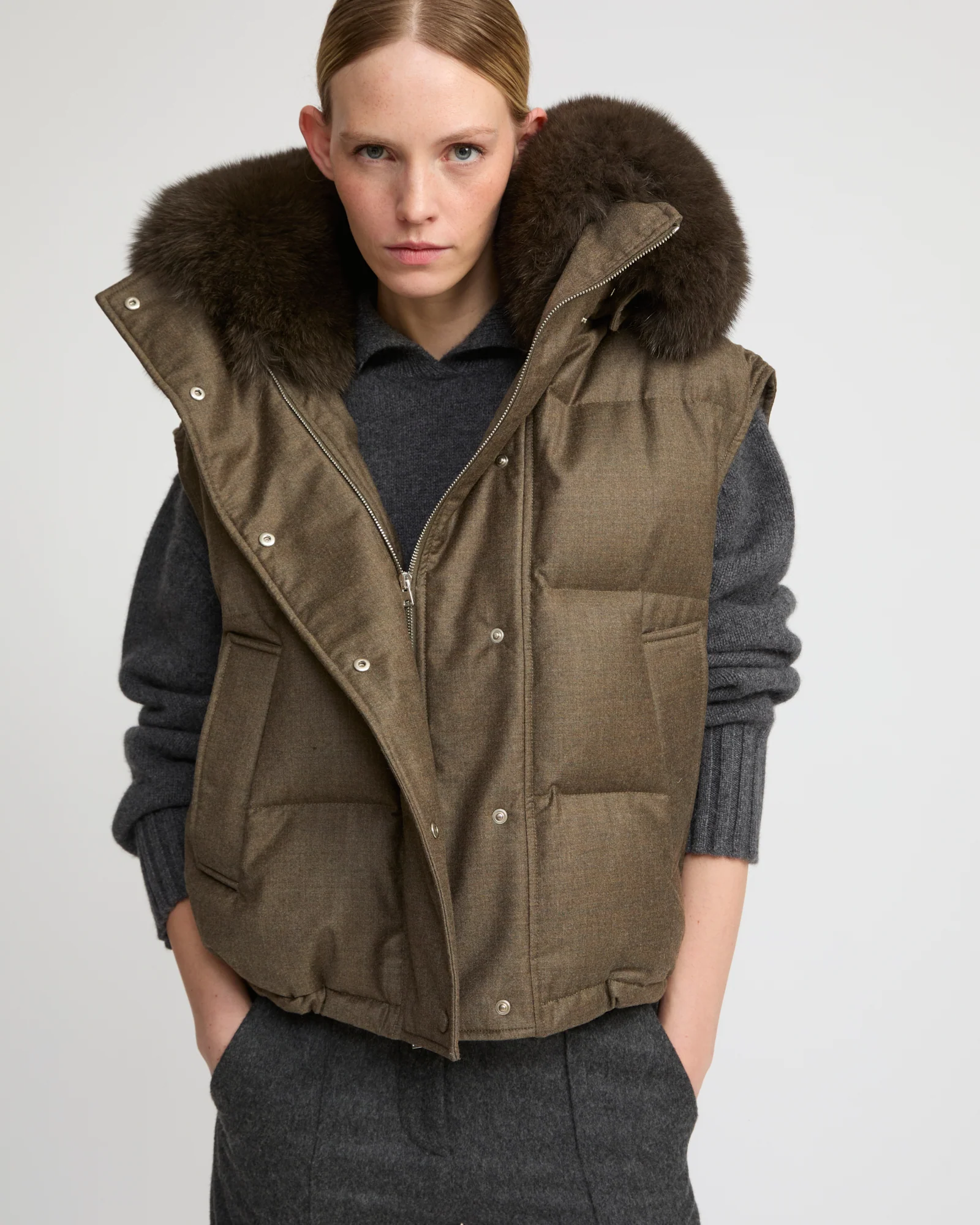 Gilet en flanelle avec col en fourrure de renard