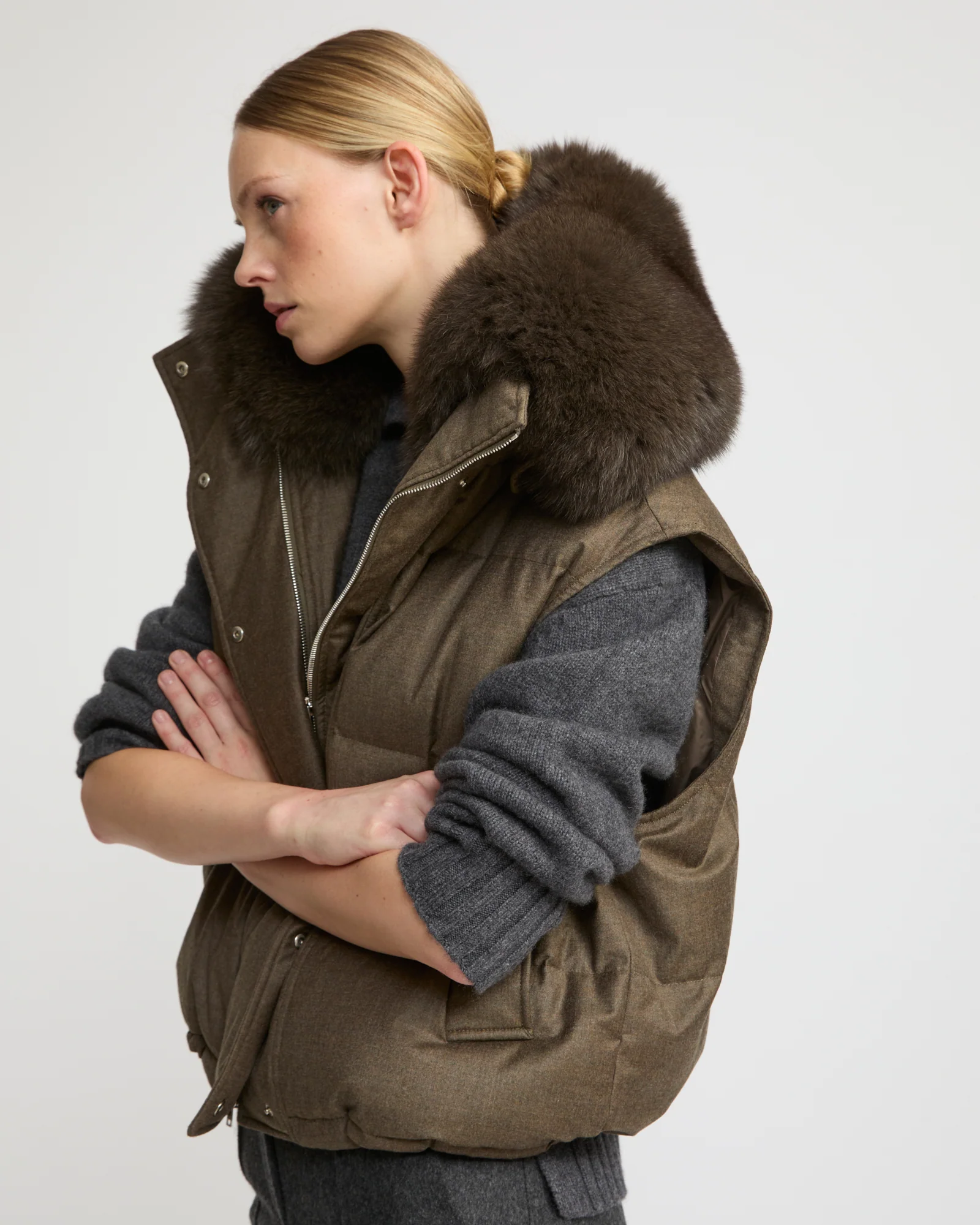 Gilet en flanelle avec col en fourrure de renard - Image 3