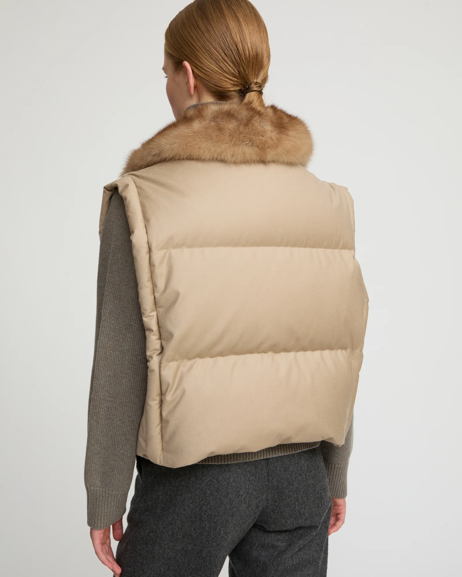 Gilet en flanelle avec col en fourrure de zibeline - Image 5