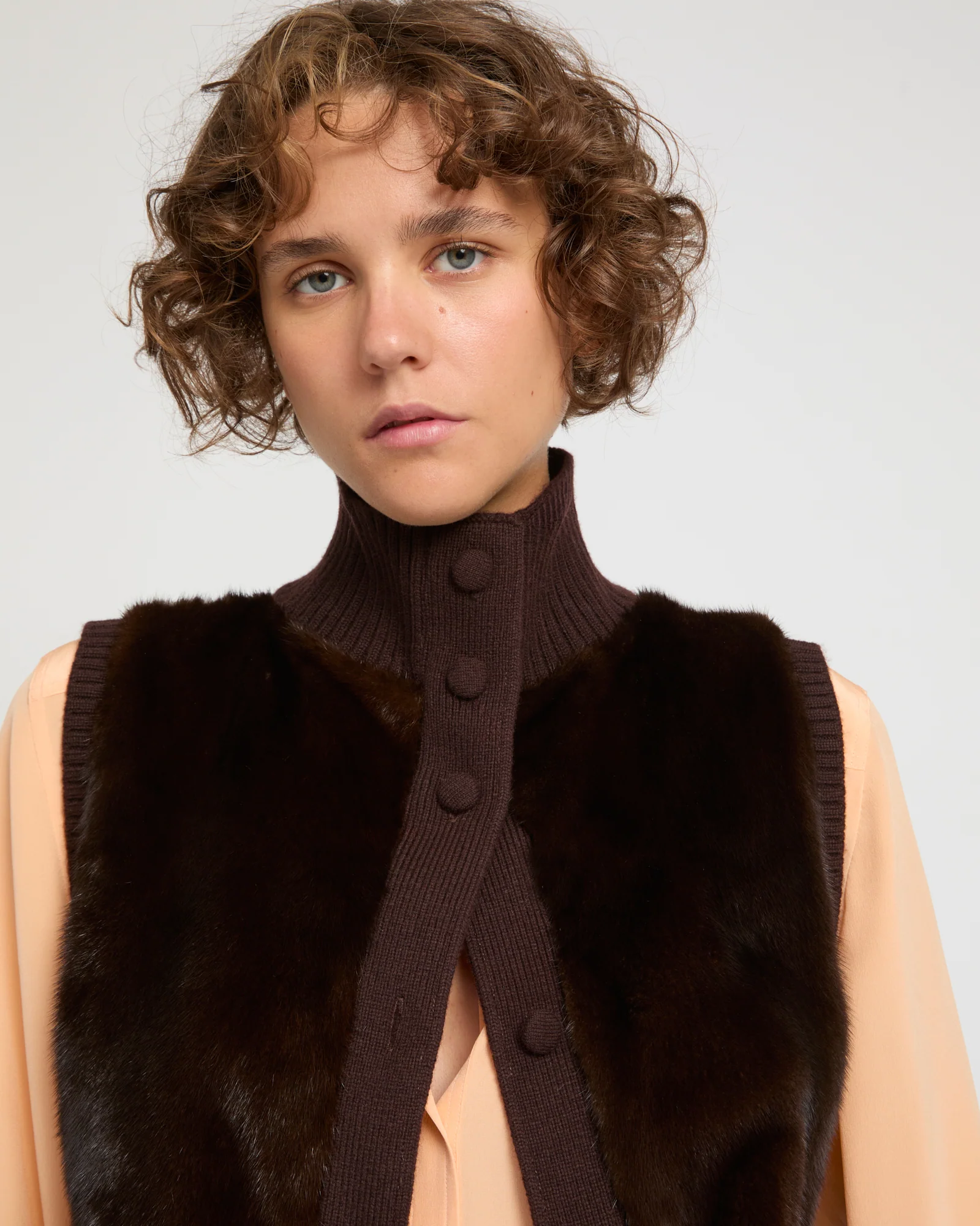 Gilet en fourrure de vison et maille Mérinos - Image 3