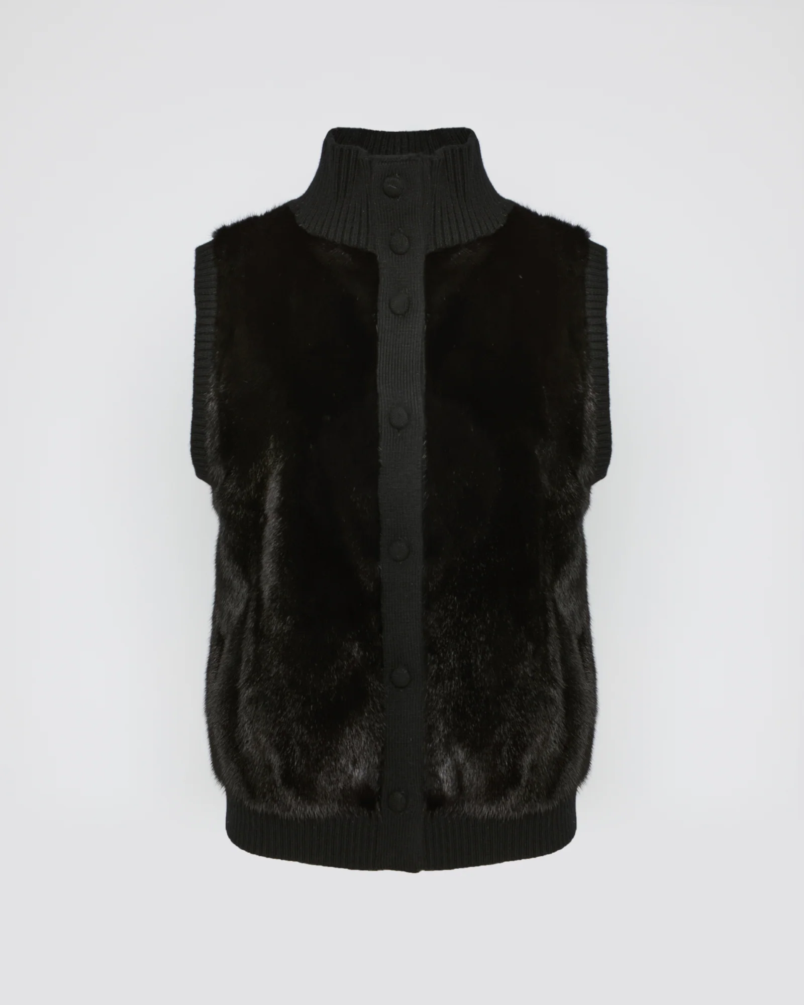 Gilet en fourrure de vison et maille Mérinos