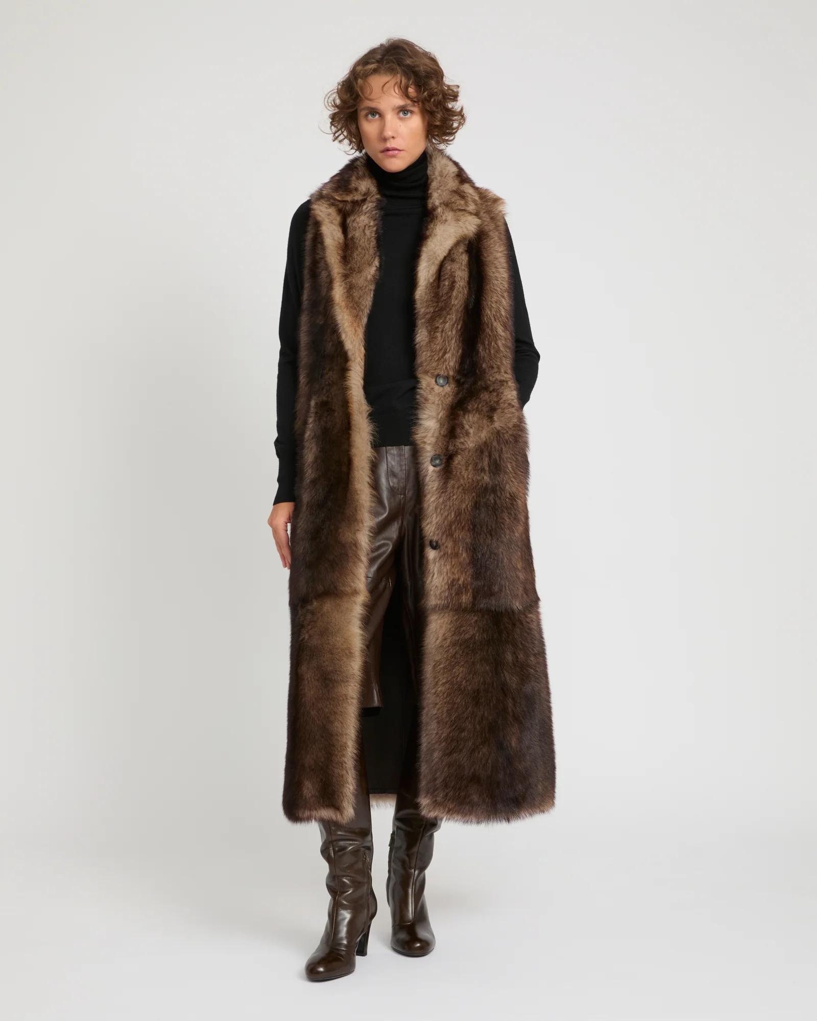 Gilet long en peau lainée d'agneau Toscane - Image 3
