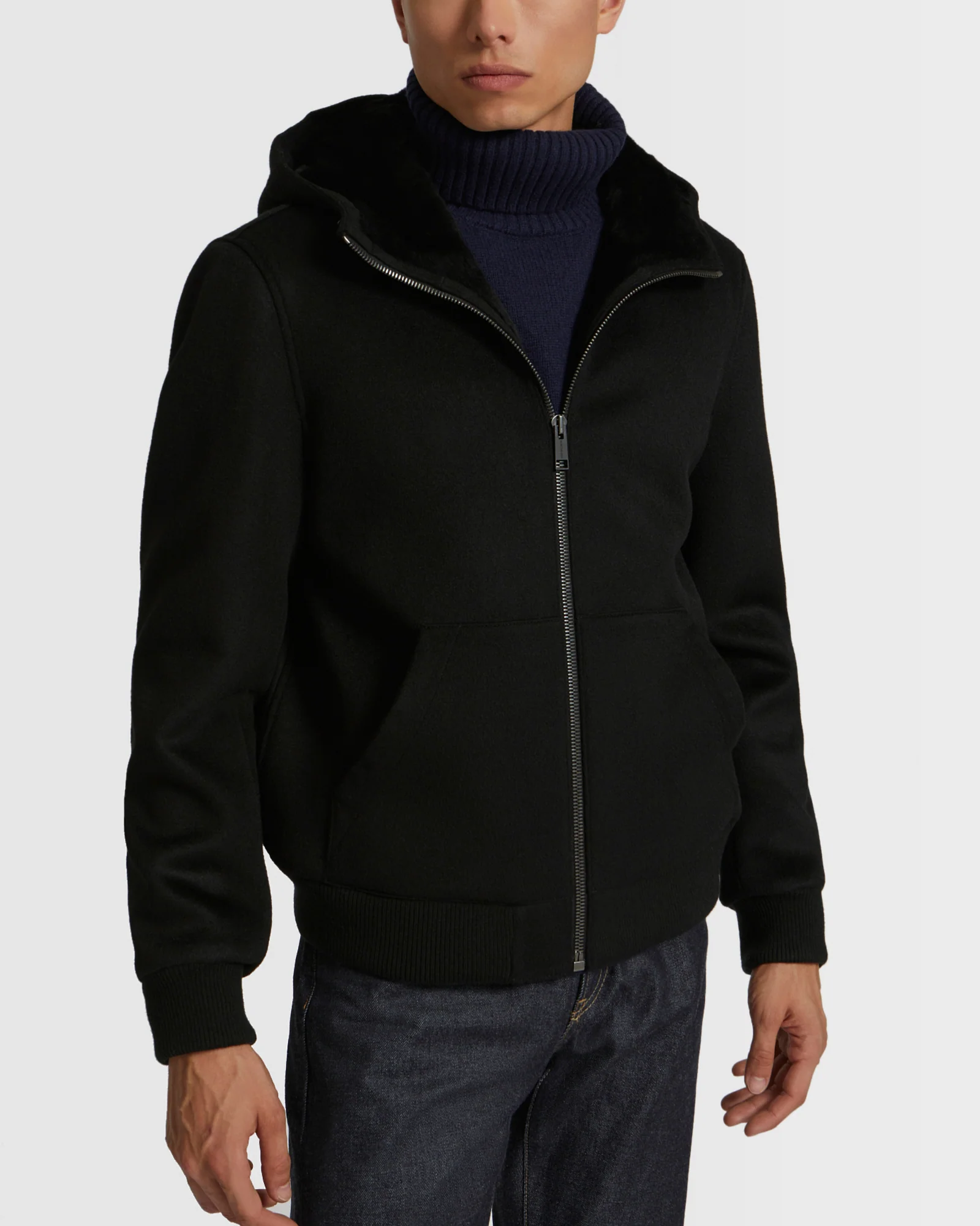 Hoodie en tissu double face laine cachemire et peau lainée - Image 4