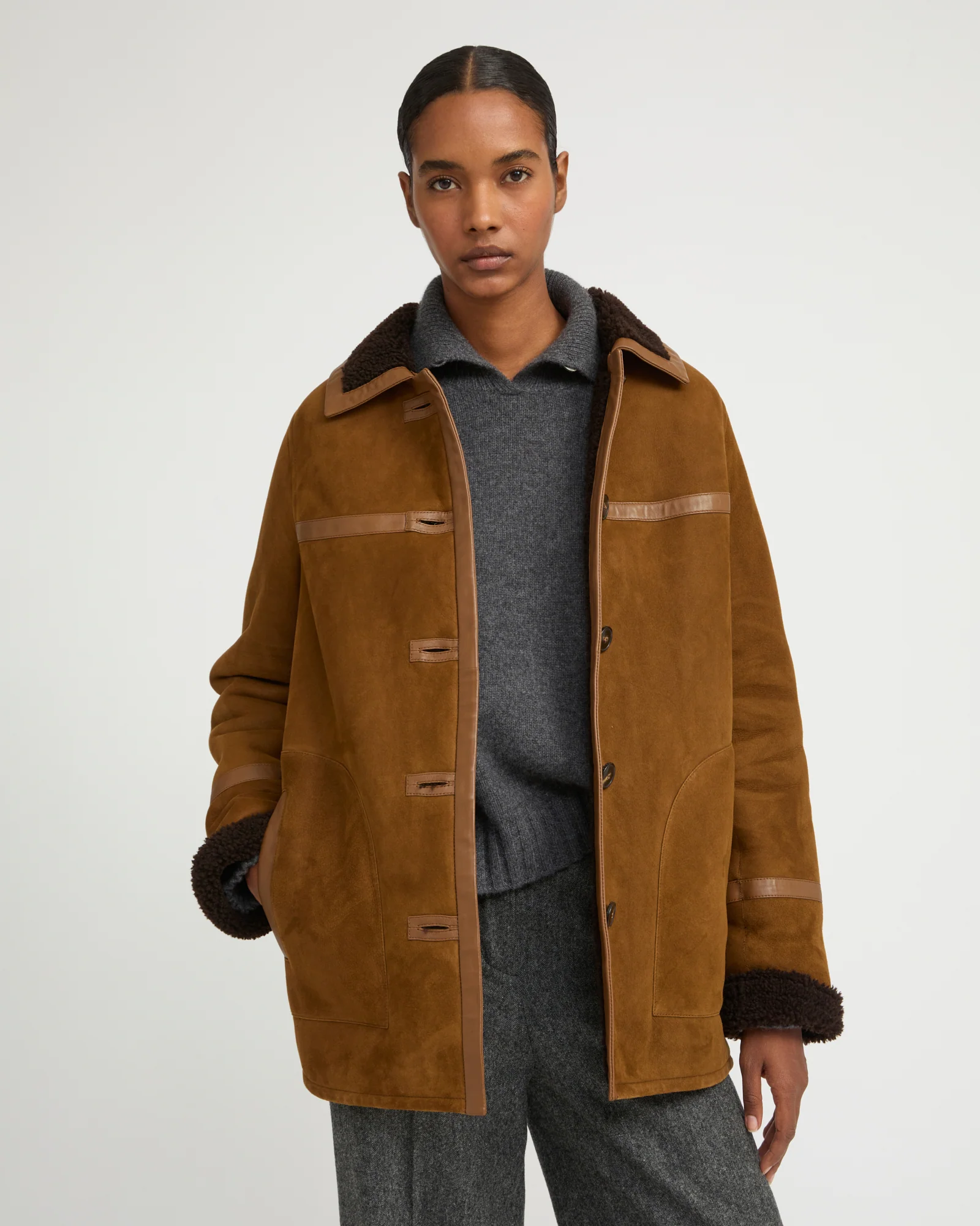Manteau canadienne en agneau Mérinos suède - Image 2
