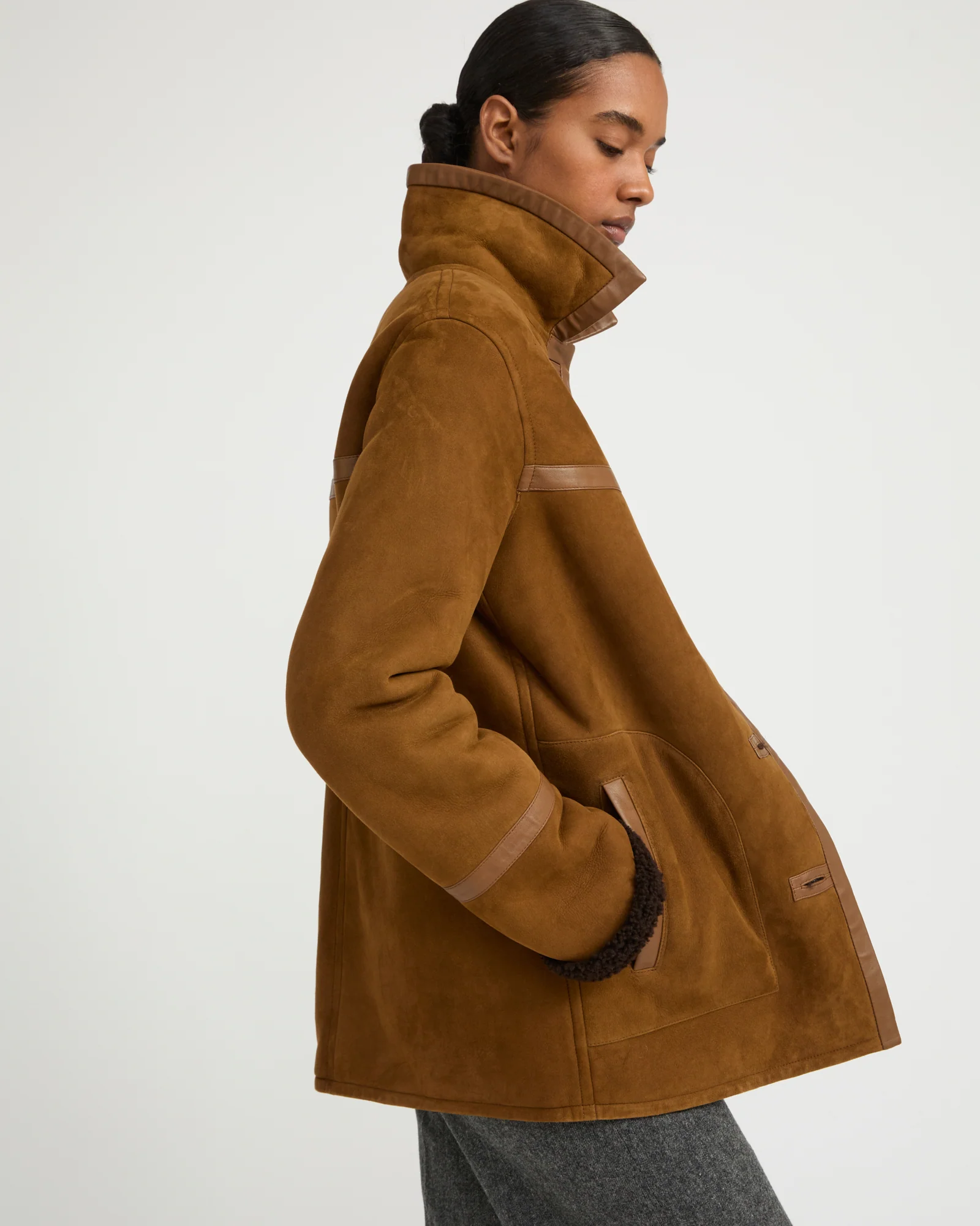 Manteau canadienne en agneau Mérinos suède - Image 3