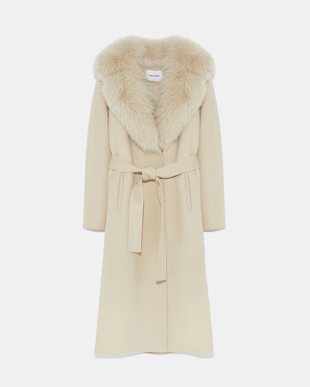 Manteau ceinturé en lainage cachemire avec col en fourrure de renard - Image 5