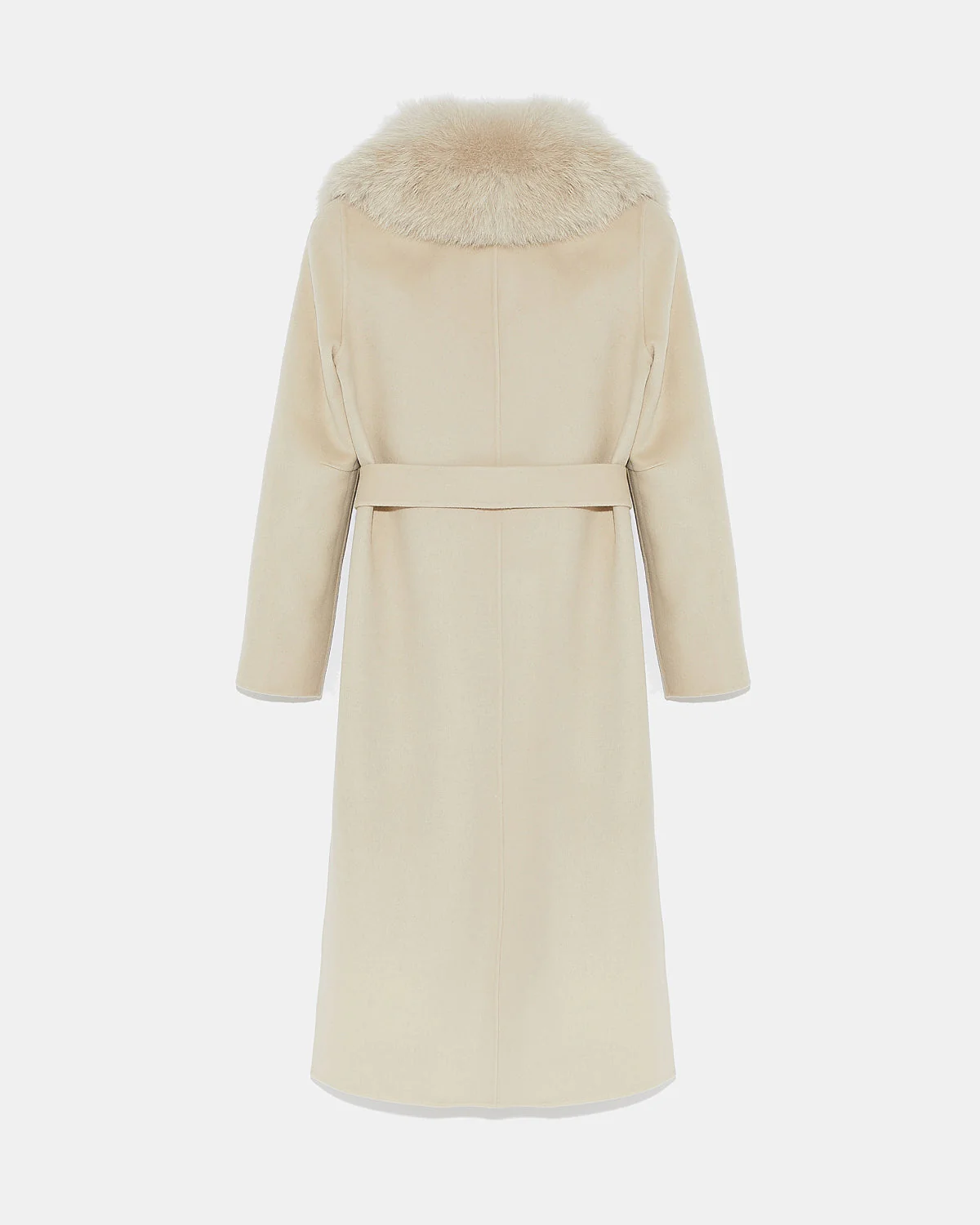 Manteau ceinturé en lainage cachemire avec col en fourrure de renard - Image 6