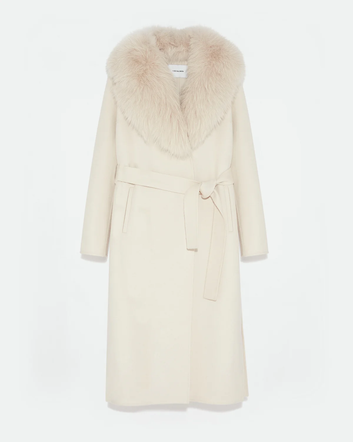 Manteau ceinturé en lainage cachemire avec col en fourrure de renard - Image 6