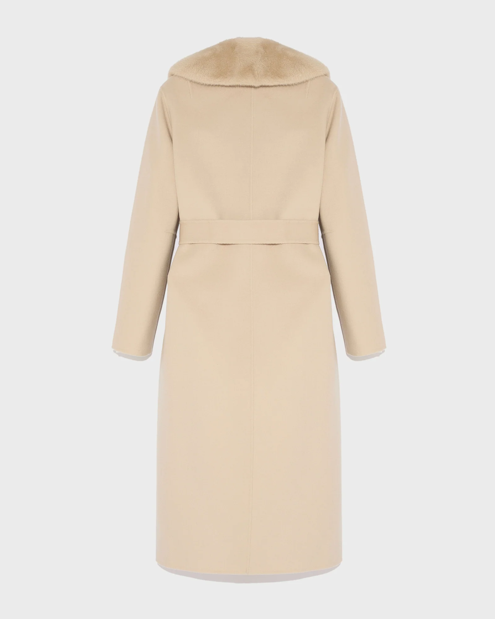 Manteau ceinturé en lainage cachemire avec col et sur-poches en fourrure de vison - Image 5