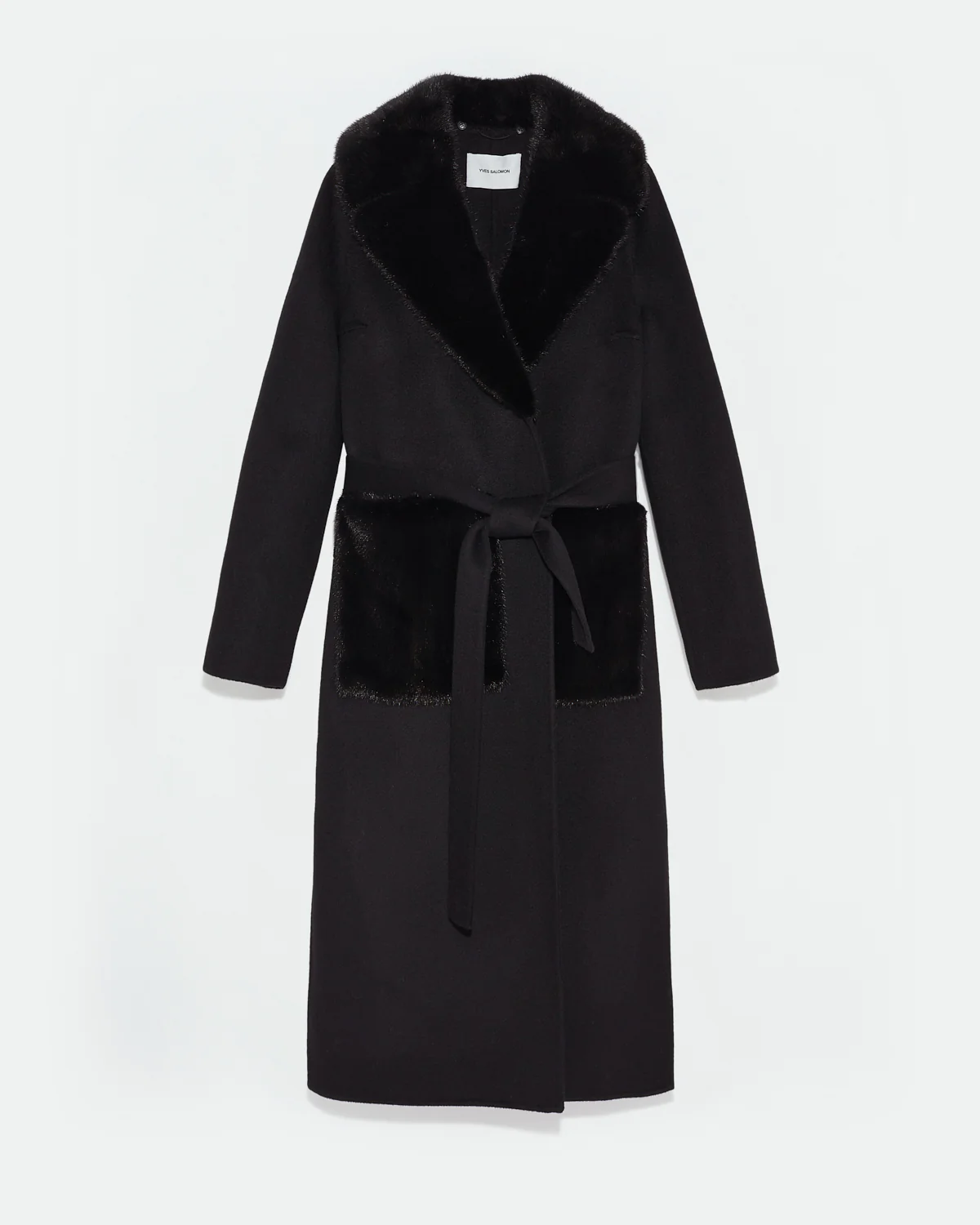 Manteau ceinturé en lainage cachemire avec col et sur-poches en fourrure de vison - Image 6