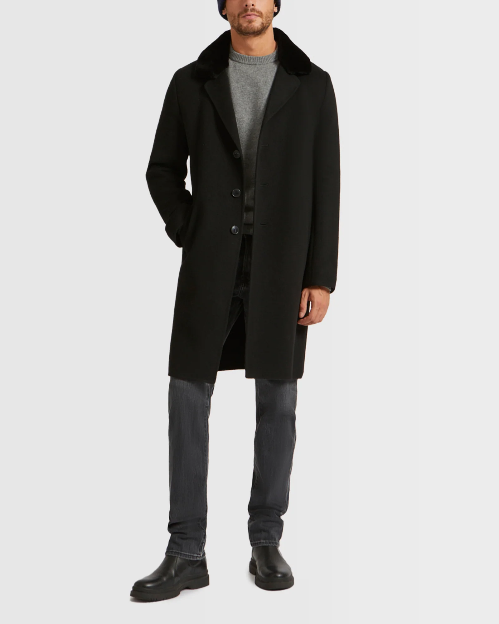 Manteau en tissu double face laine et col en fourrure de vison rasé - Image 3