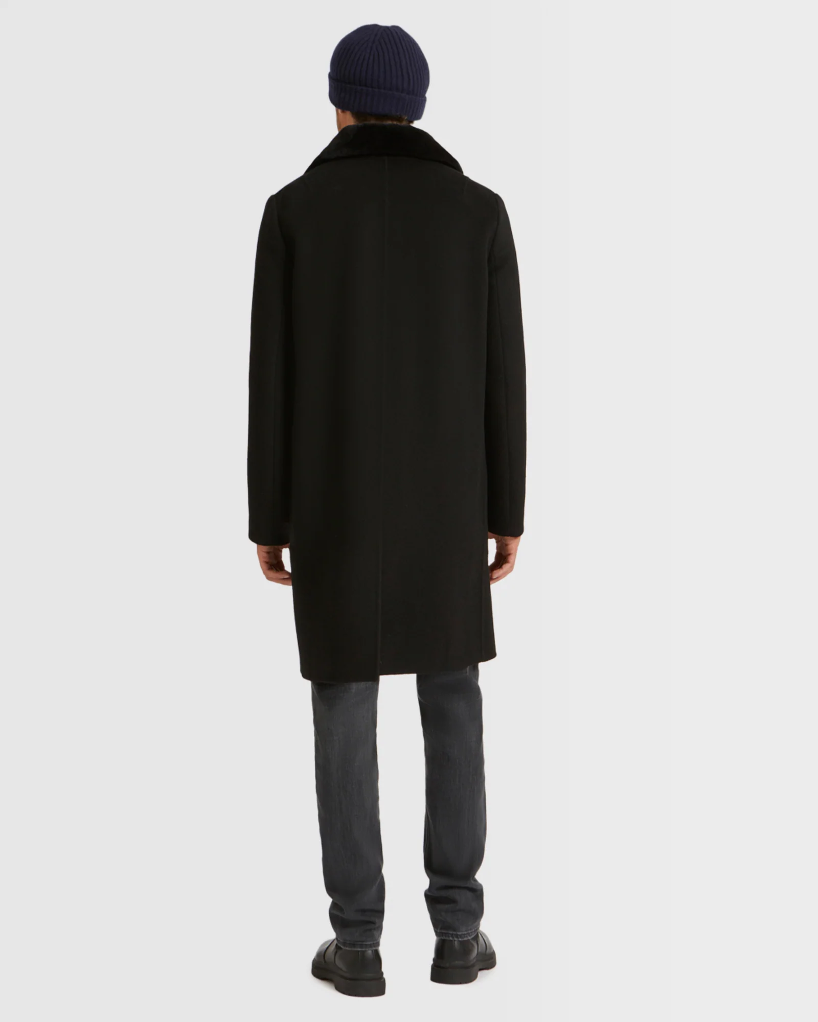 Manteau en tissu double face laine et col en fourrure de vison rasé - Image 4