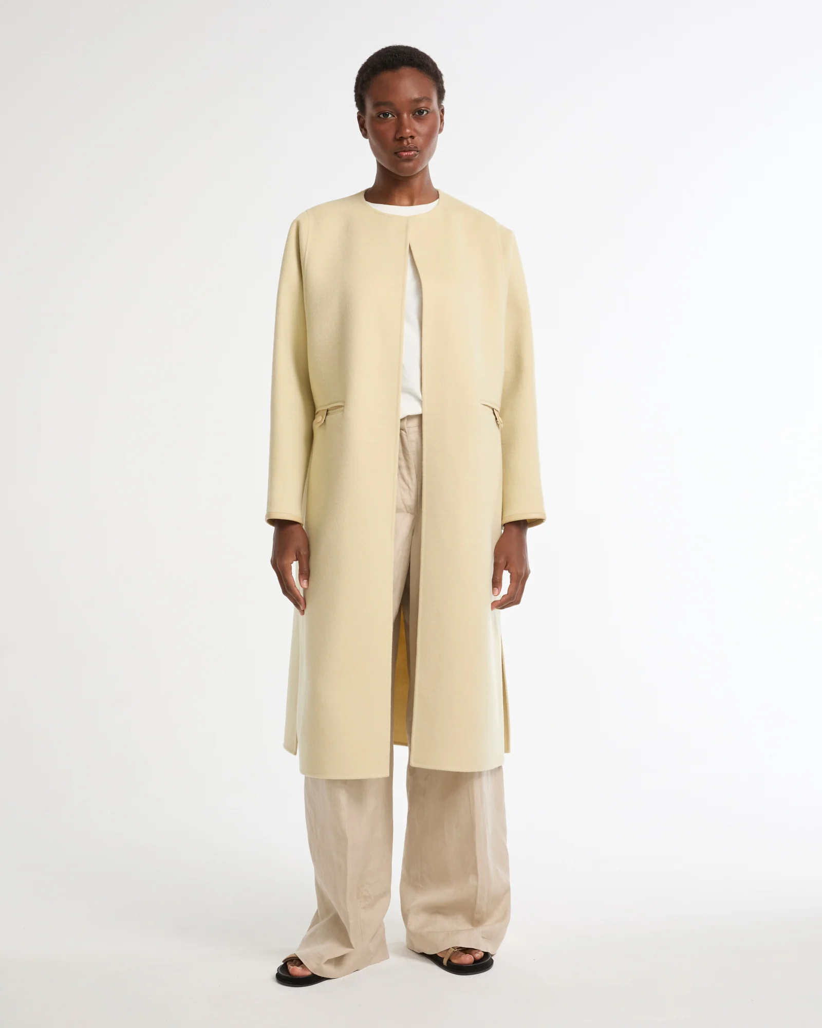 Manteau long ceinturé en lainage cachemire double face - Image 4