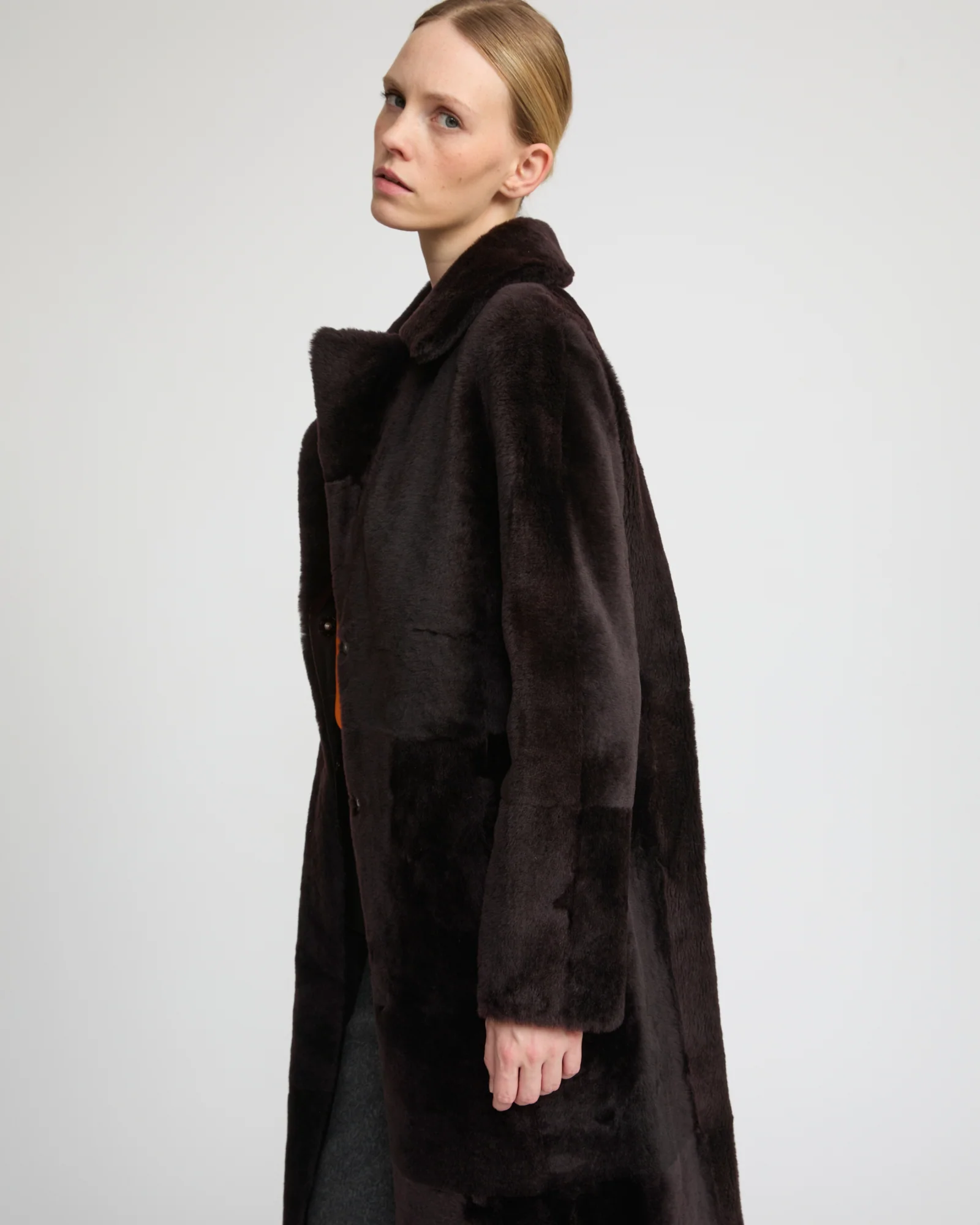 Manteau long réversible en peau lainée d'agneau Lacon - Image 4