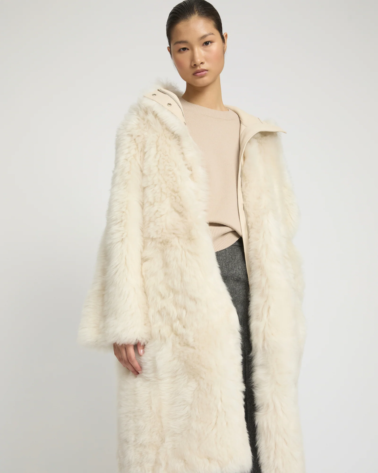 Manteau long style parka en Agneau de Toscane