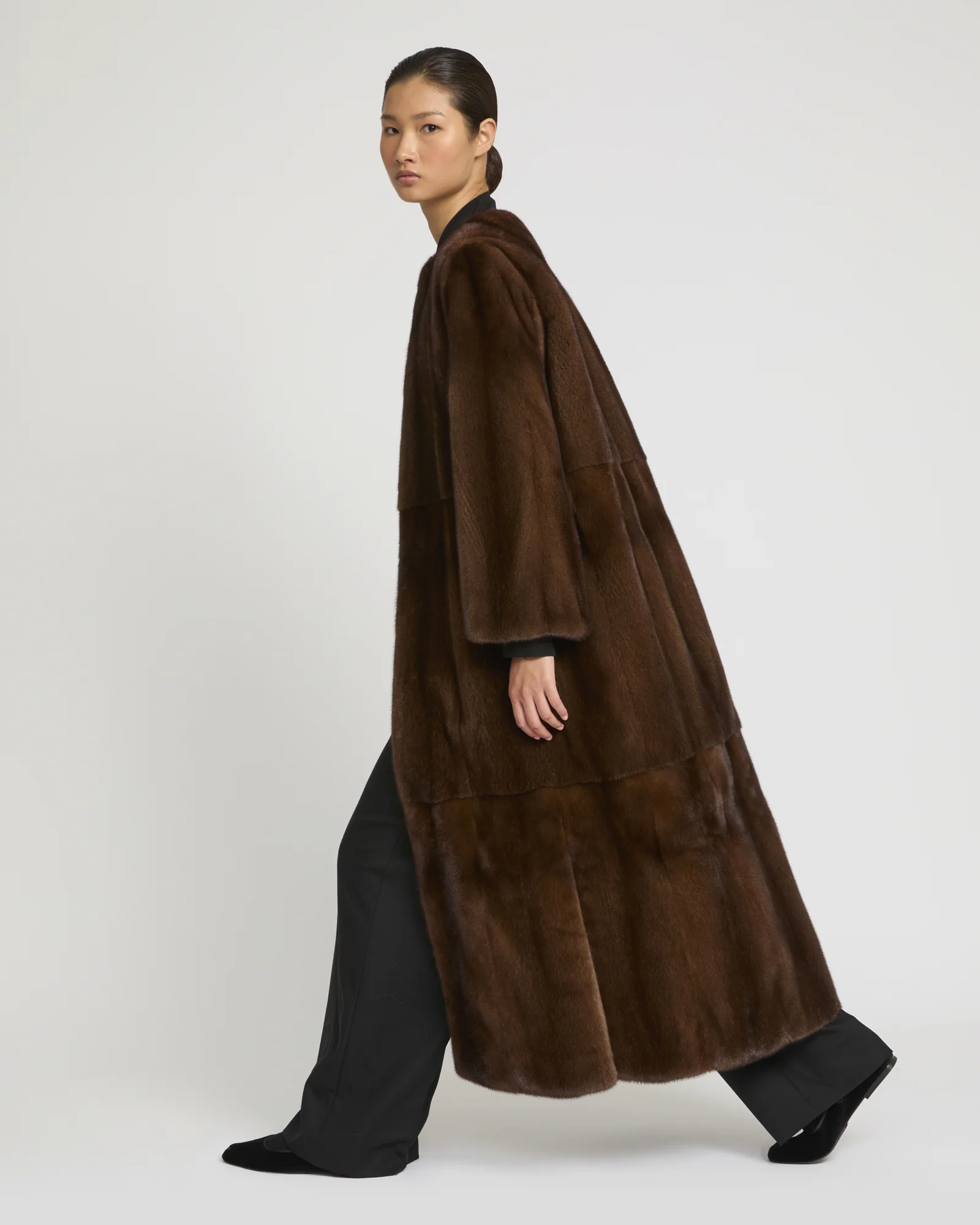Manteau long en fourrure de vison long poil