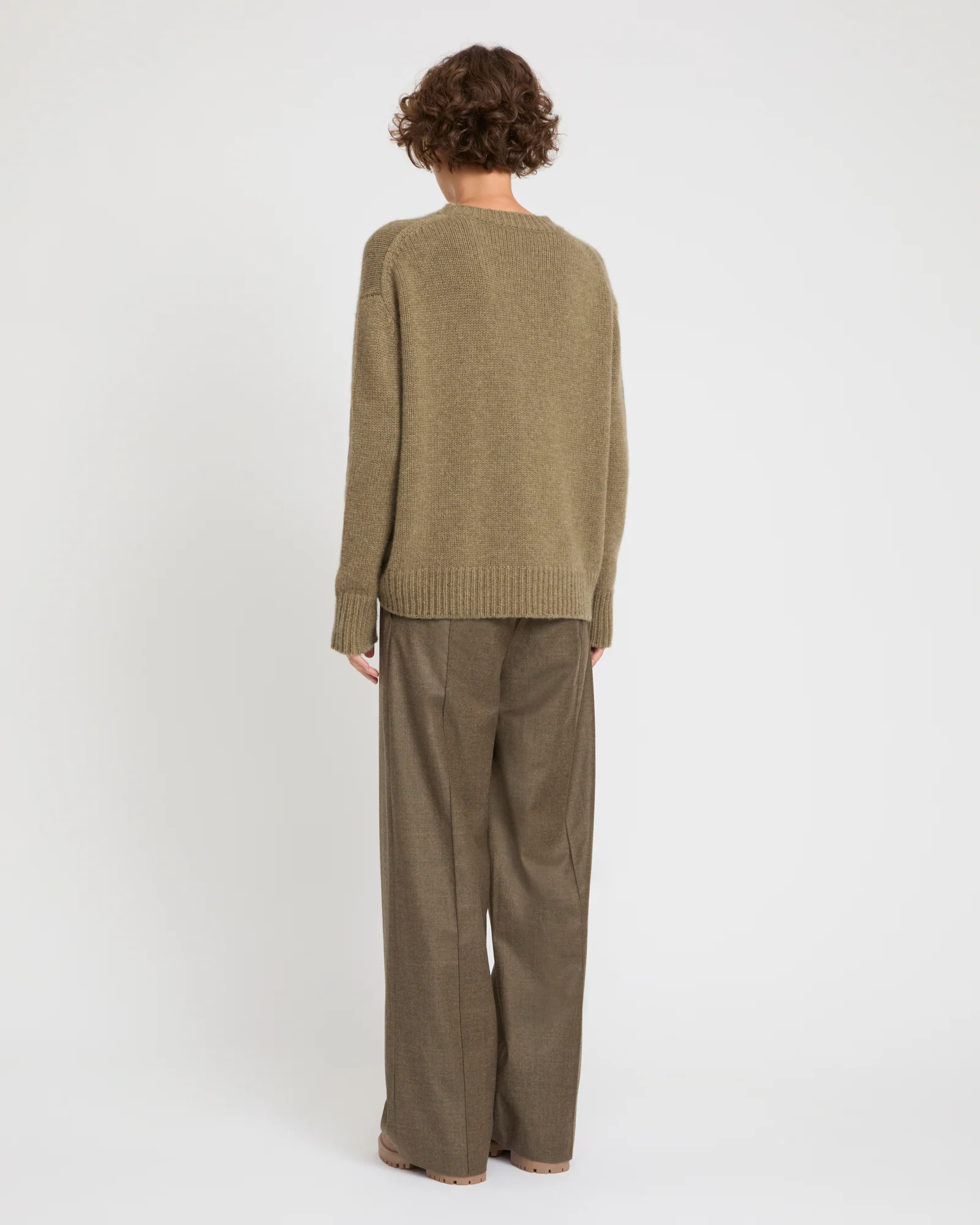 Pantalon ample à taille élastique en tissu flanelle - Image 3