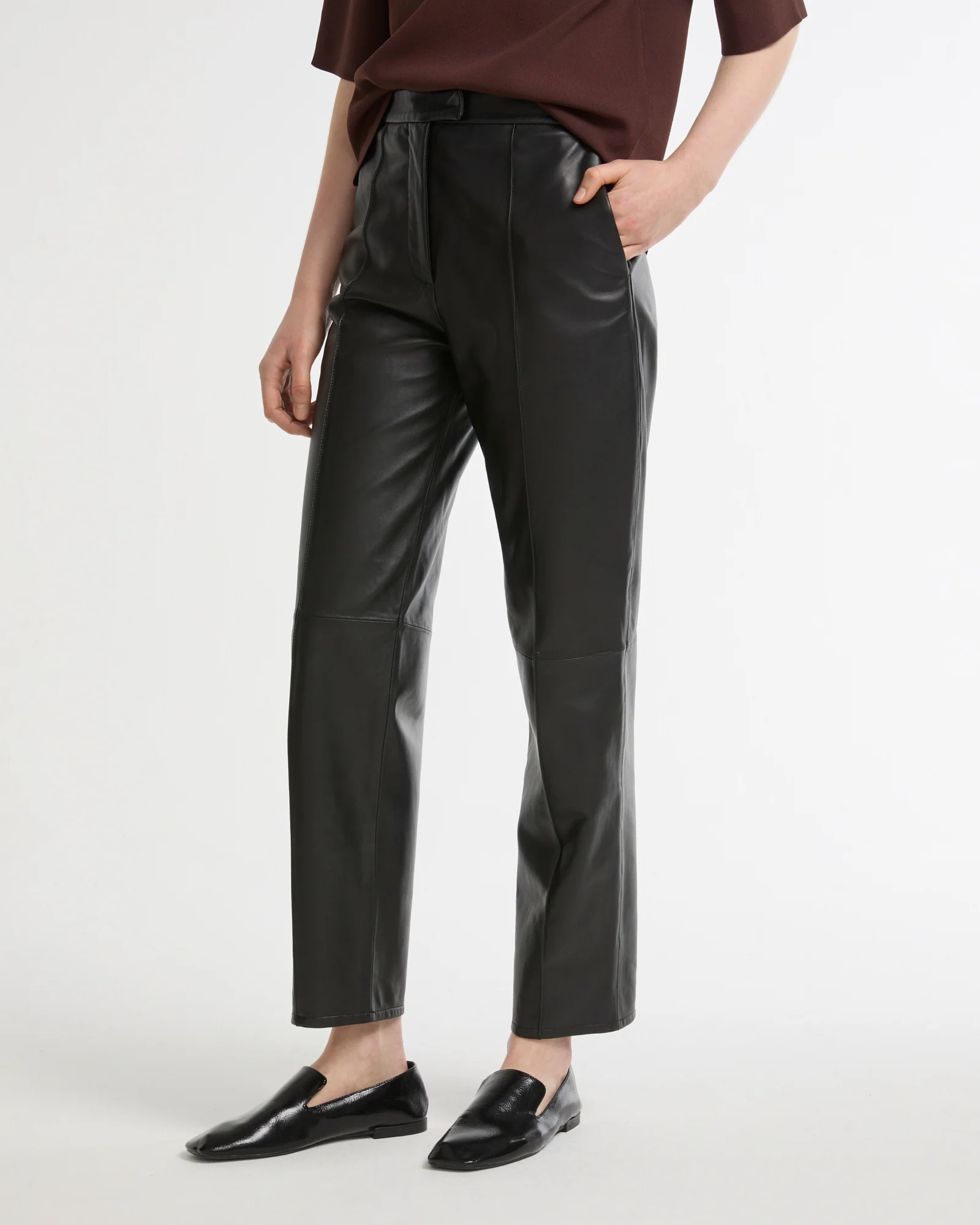 Pantalon tailleur en cuir d'agneau