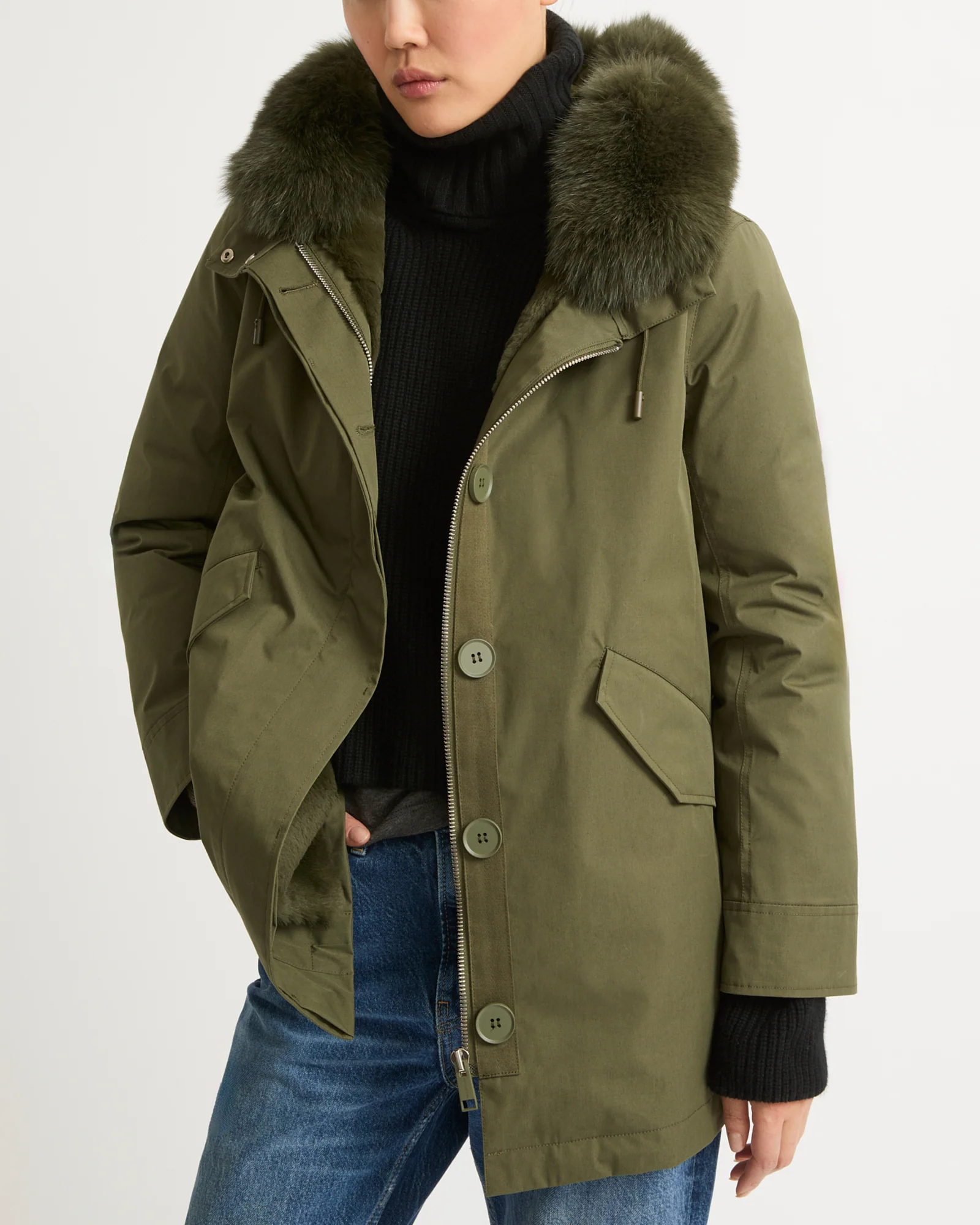 Parka Iconique courte en coton mélangé imperméable avec fourrure de renard et lapin - Image 2