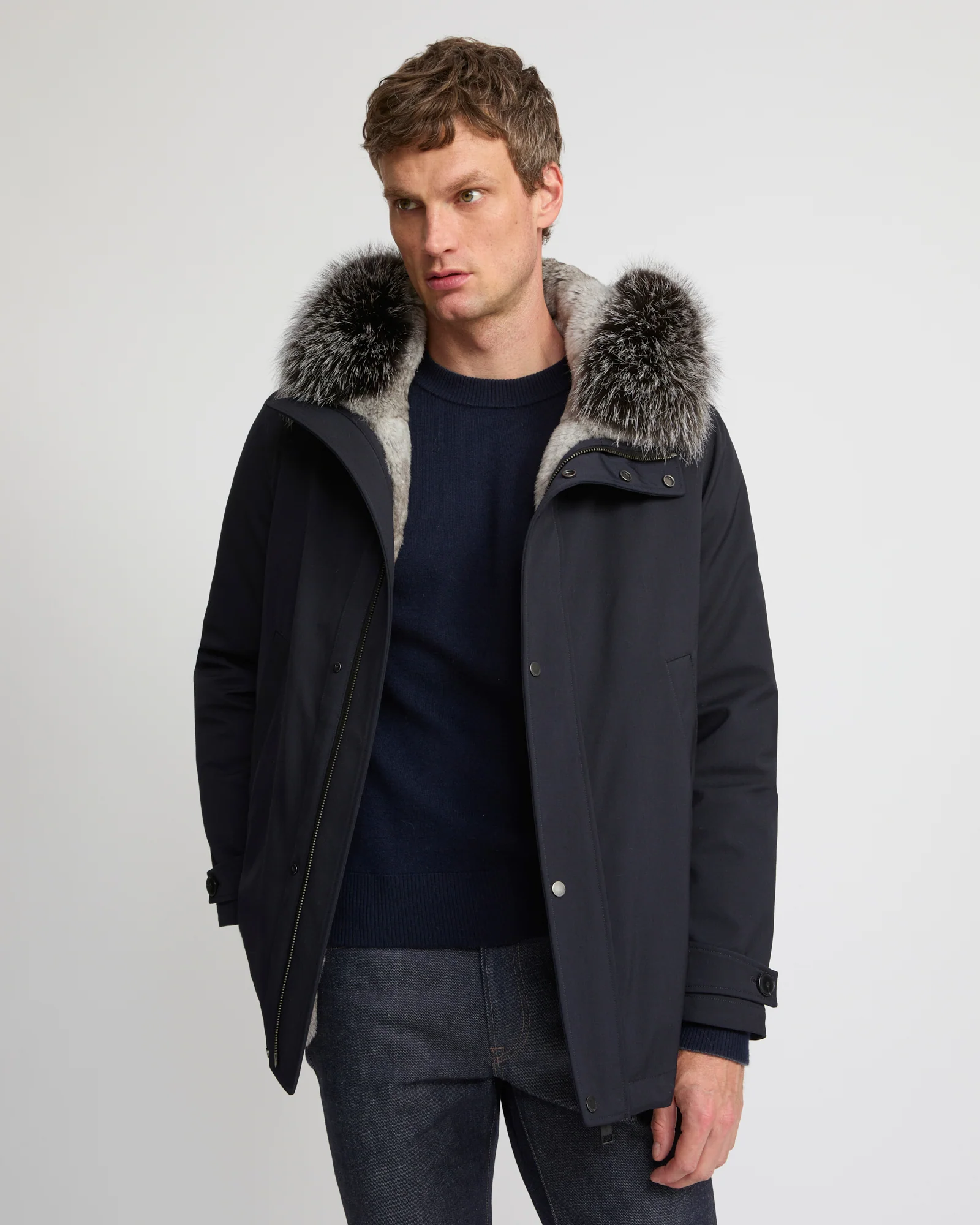 Parka courte en lainage technique avec fourrure de renard et lapin - Image 4