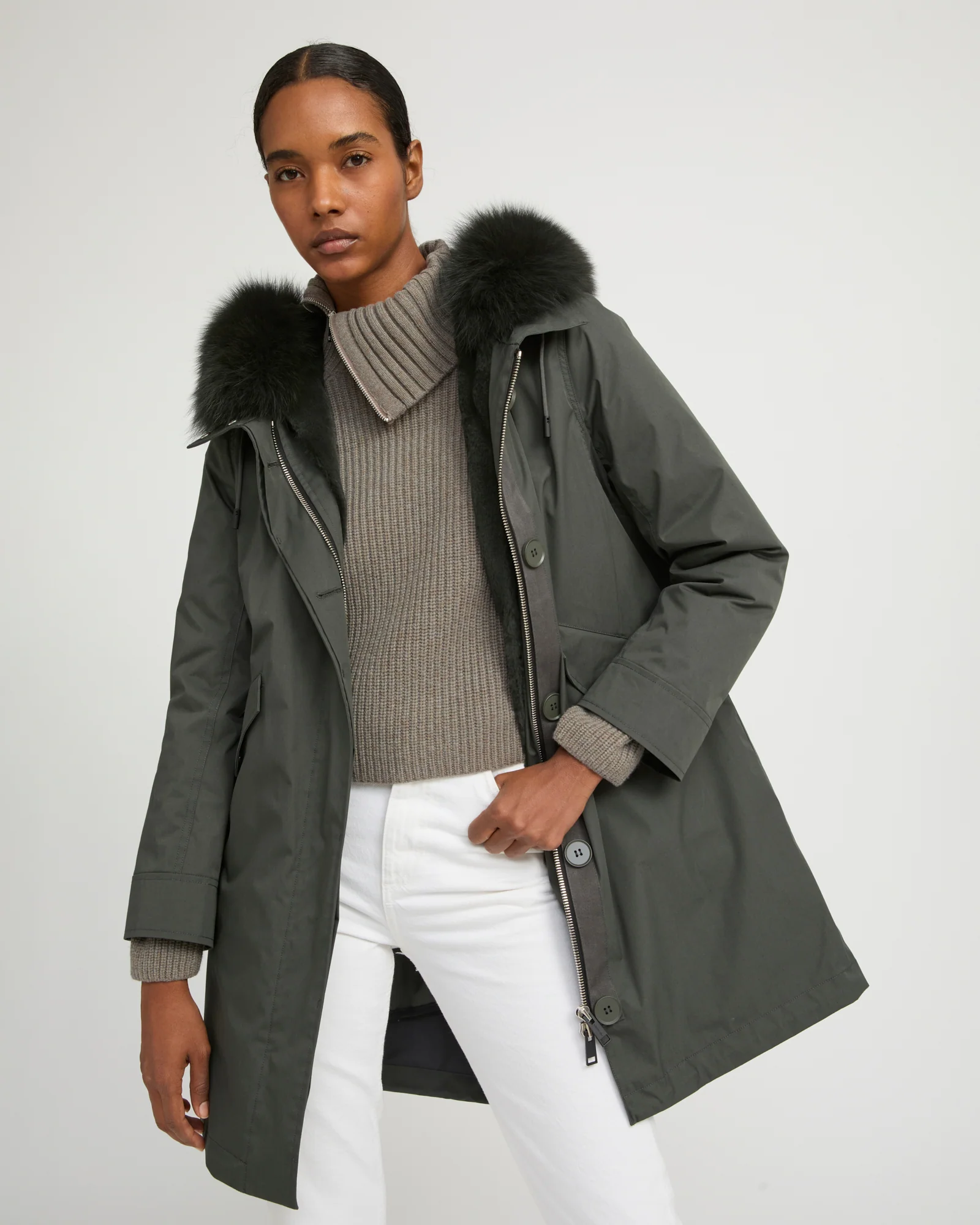 Parka iconique longue en coton mélangé imperméable avec fourrure de renard et lapin - Image 2