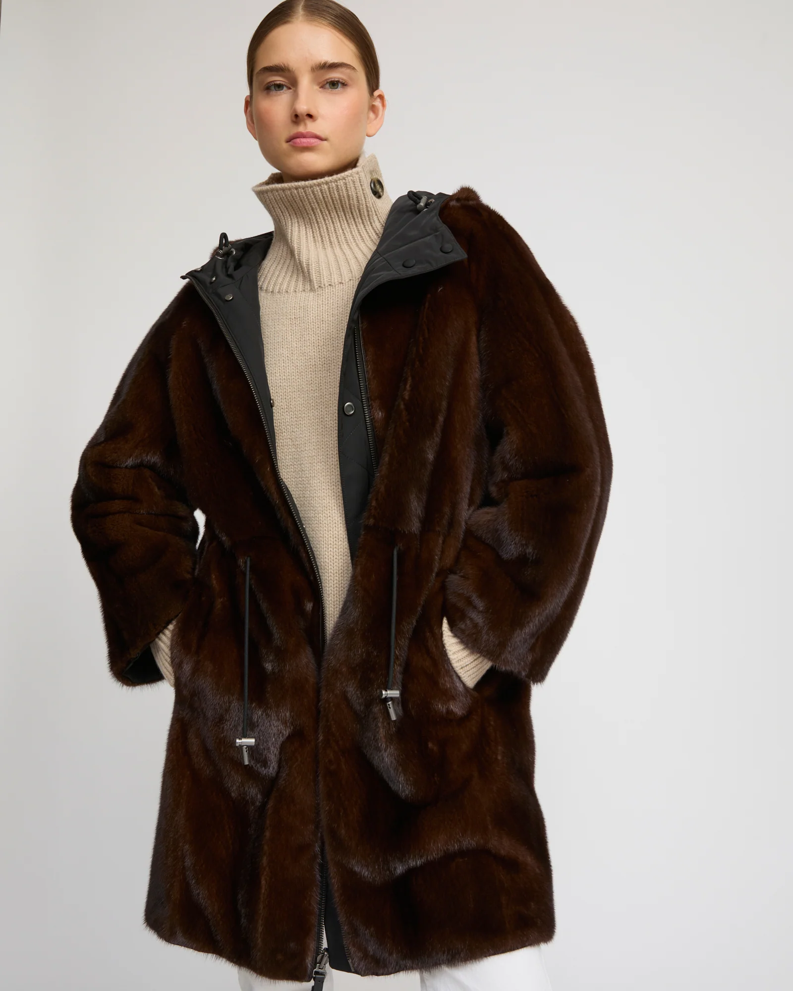 Parka réversible en tissu technique et vison