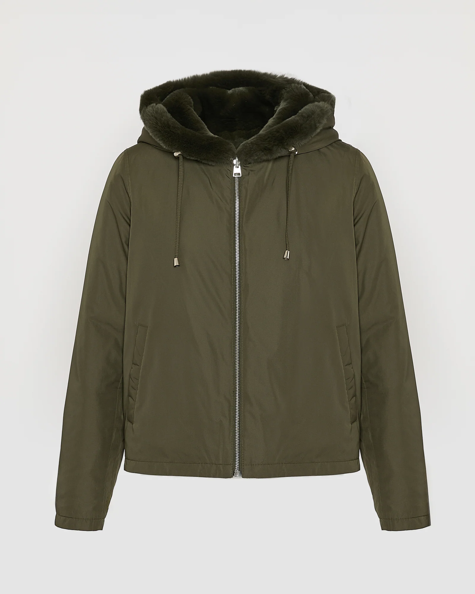 Veste à capuche en fourrure de lapin rex réversible tissu technique - Image 5