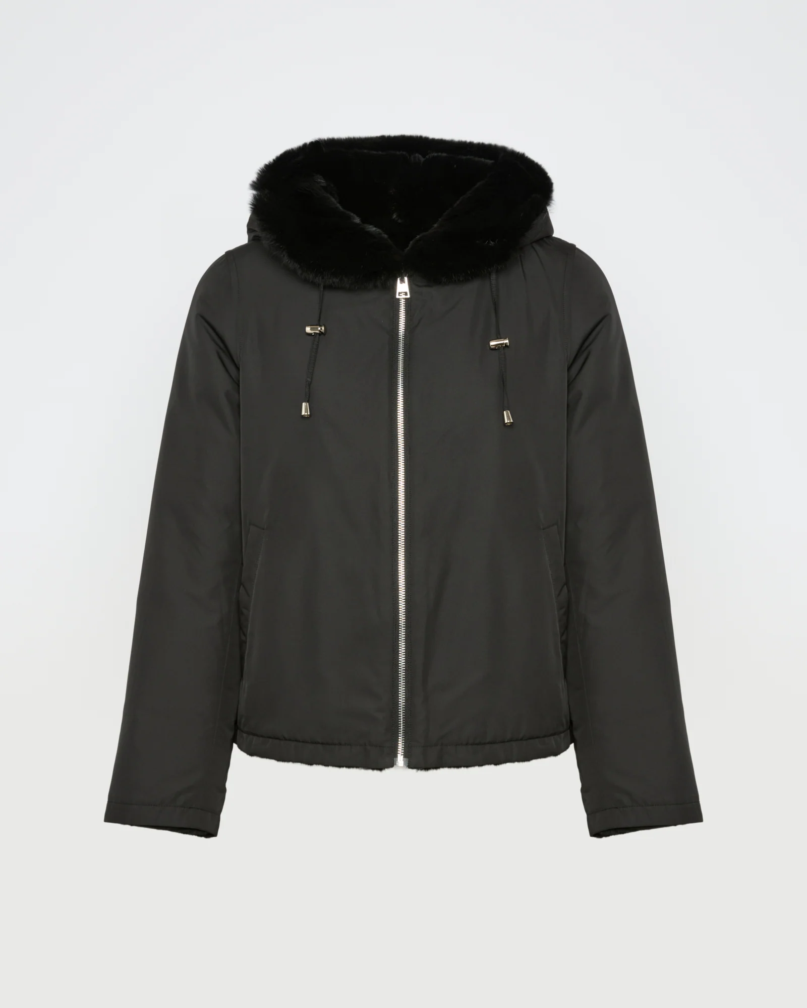Veste à capuche en fourrure de lapin rex réversible tissu technique - Image 4