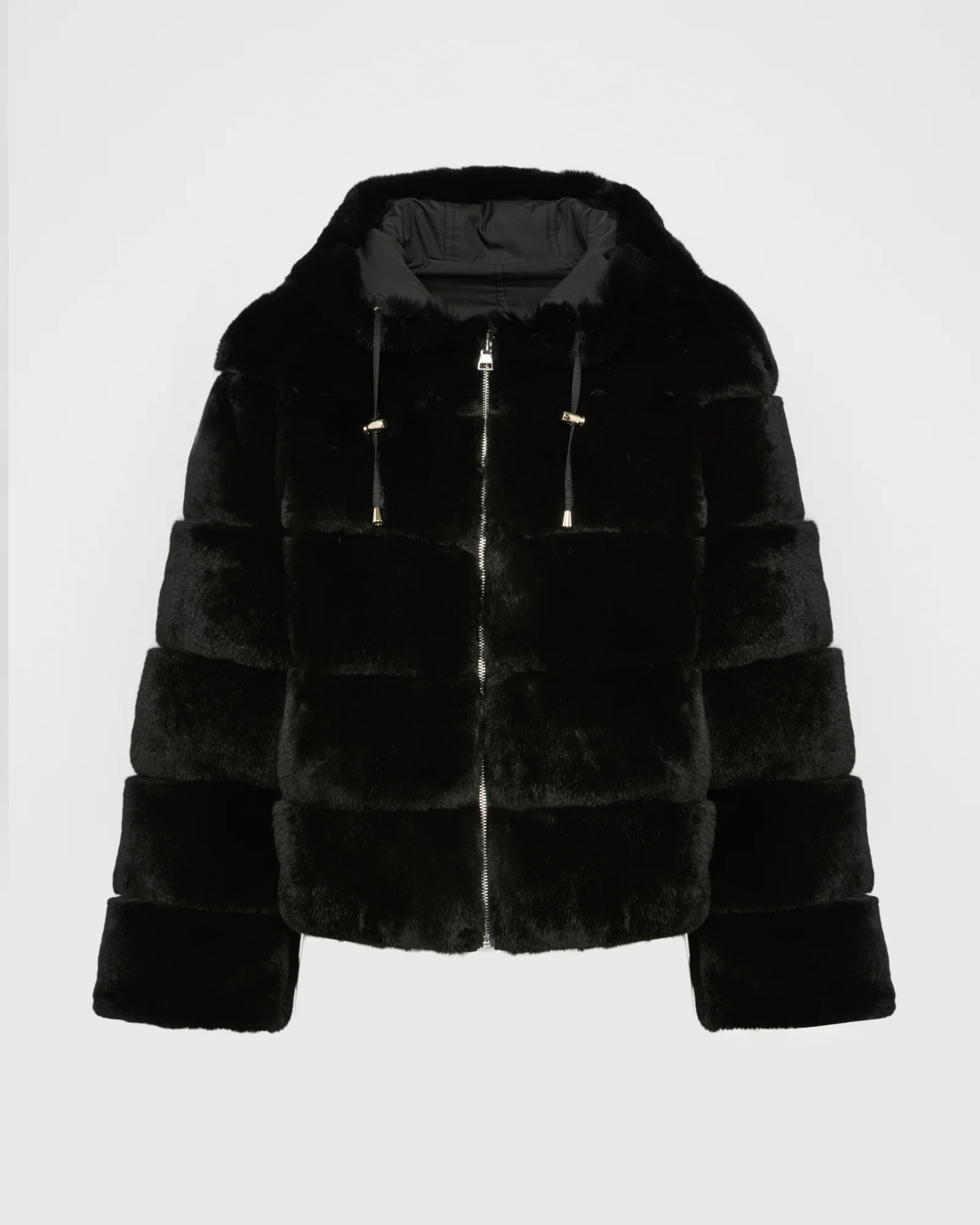 Veste à capuche en fourrure de lapin rex réversible tissu technique - Image 6