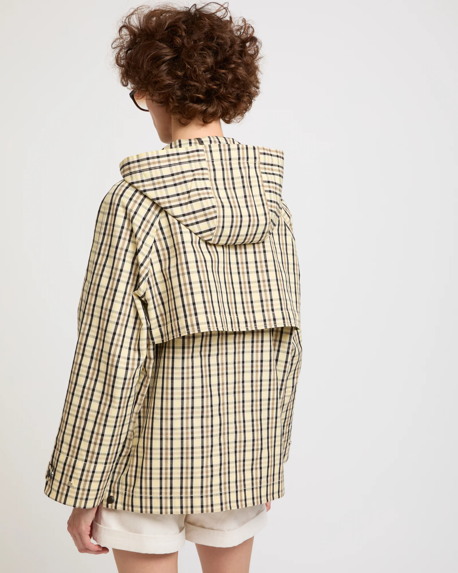 Parka à capuche en tissu jacquard motif carreaux - Image 4