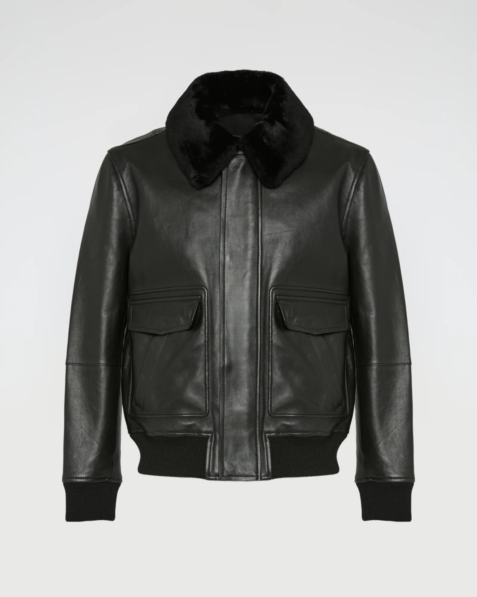 Veste aviateur en cuir avec col en peau lainée d'agneau Mérinos - Image 6