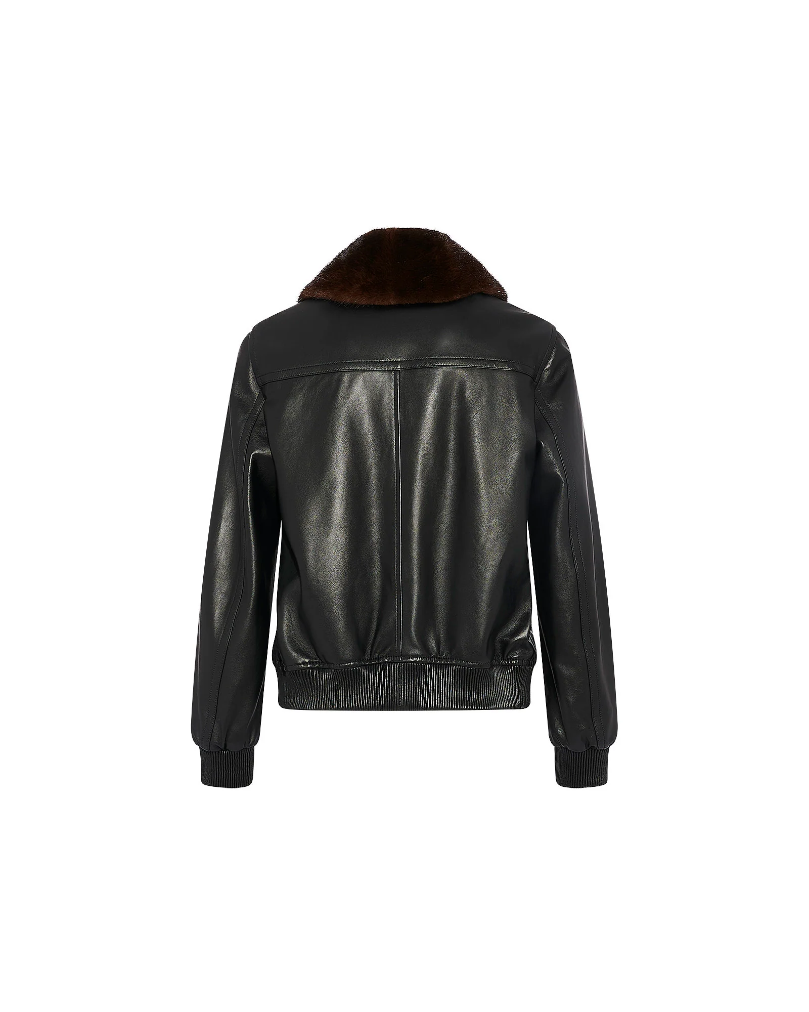 Veste bomber en cuir d'agneau avec col amovible en fourrure de vison - Image 6