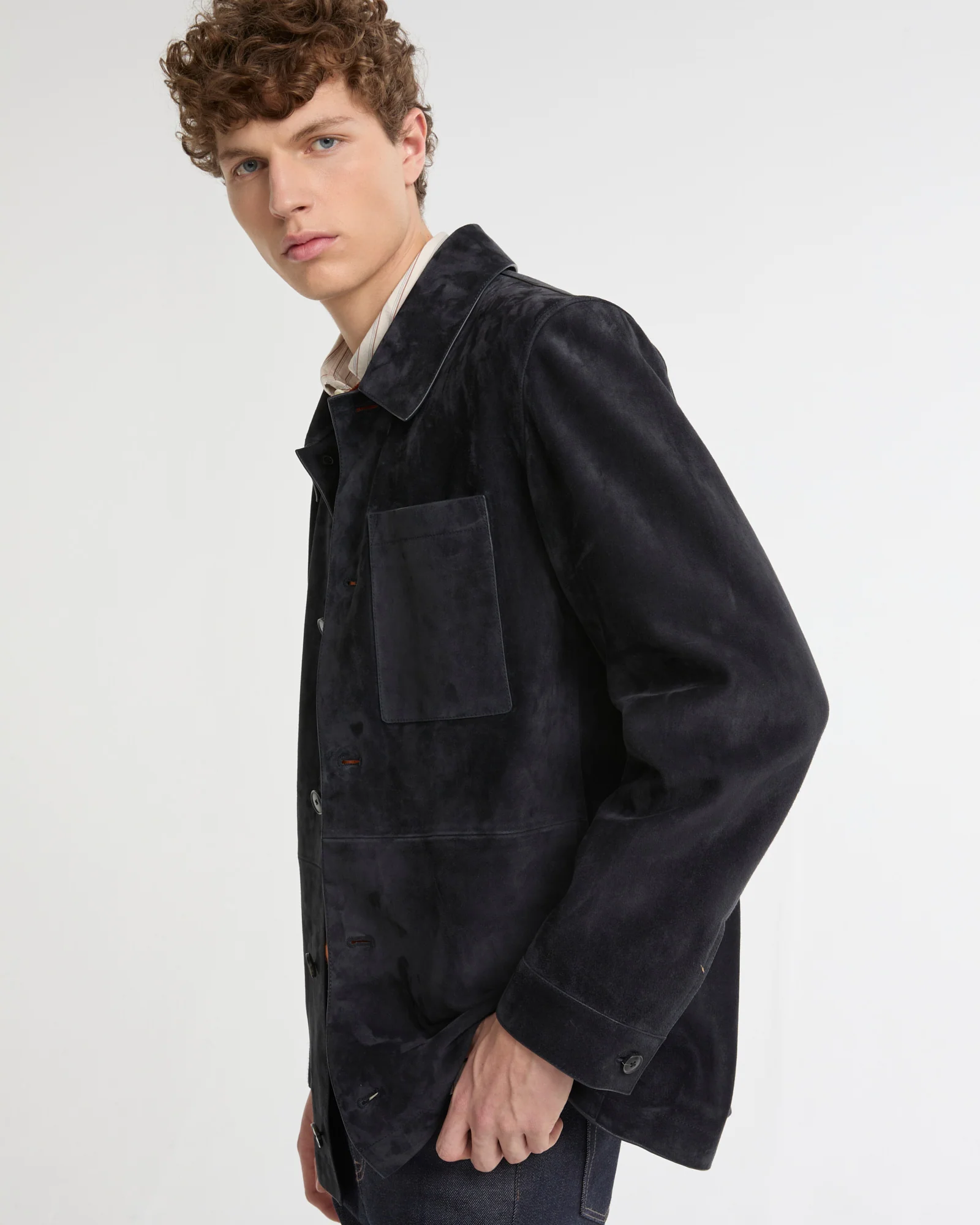 Veste-Chemise en cuir de veau finition suède