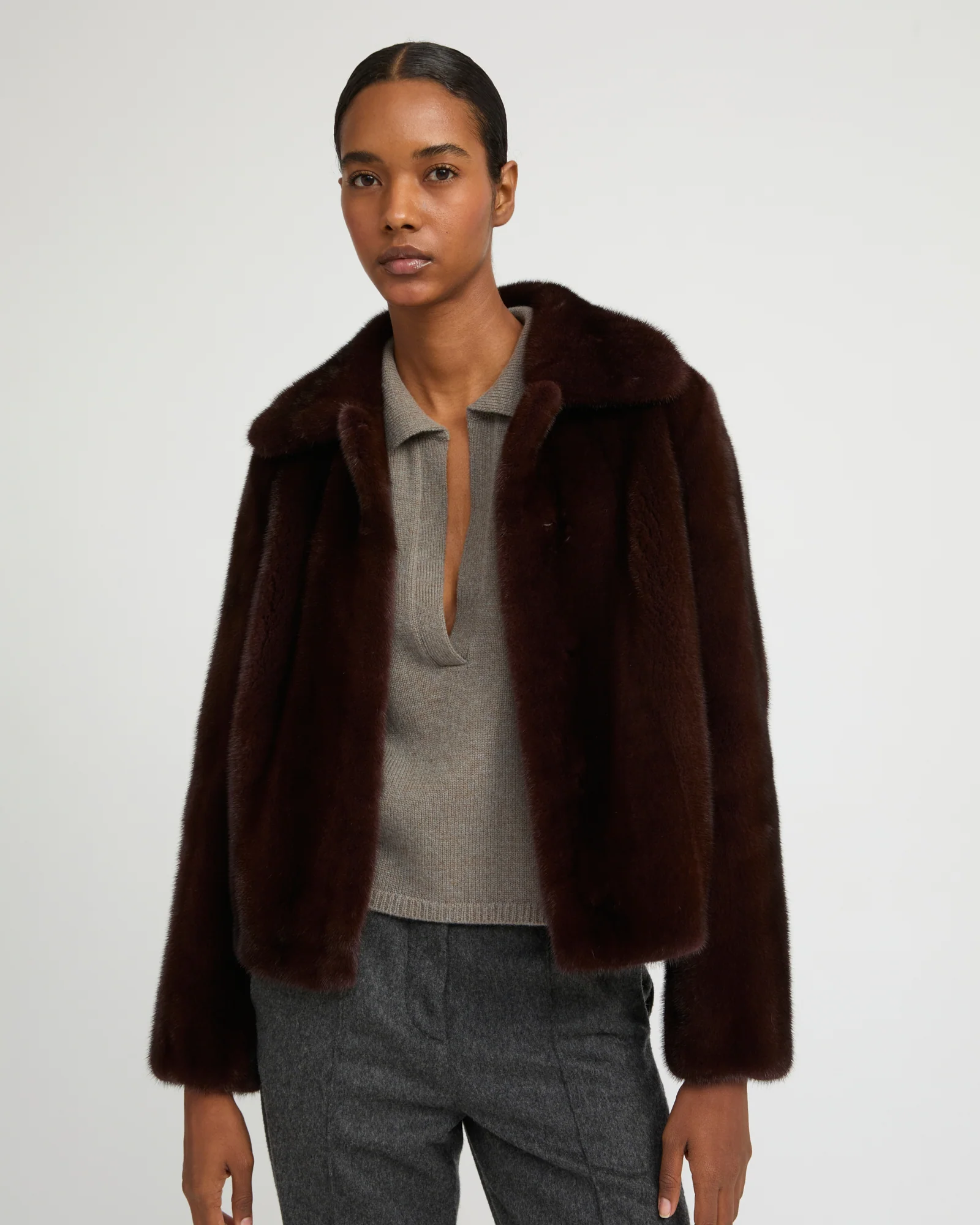 Veste courte en fourrure de vison à poils longs