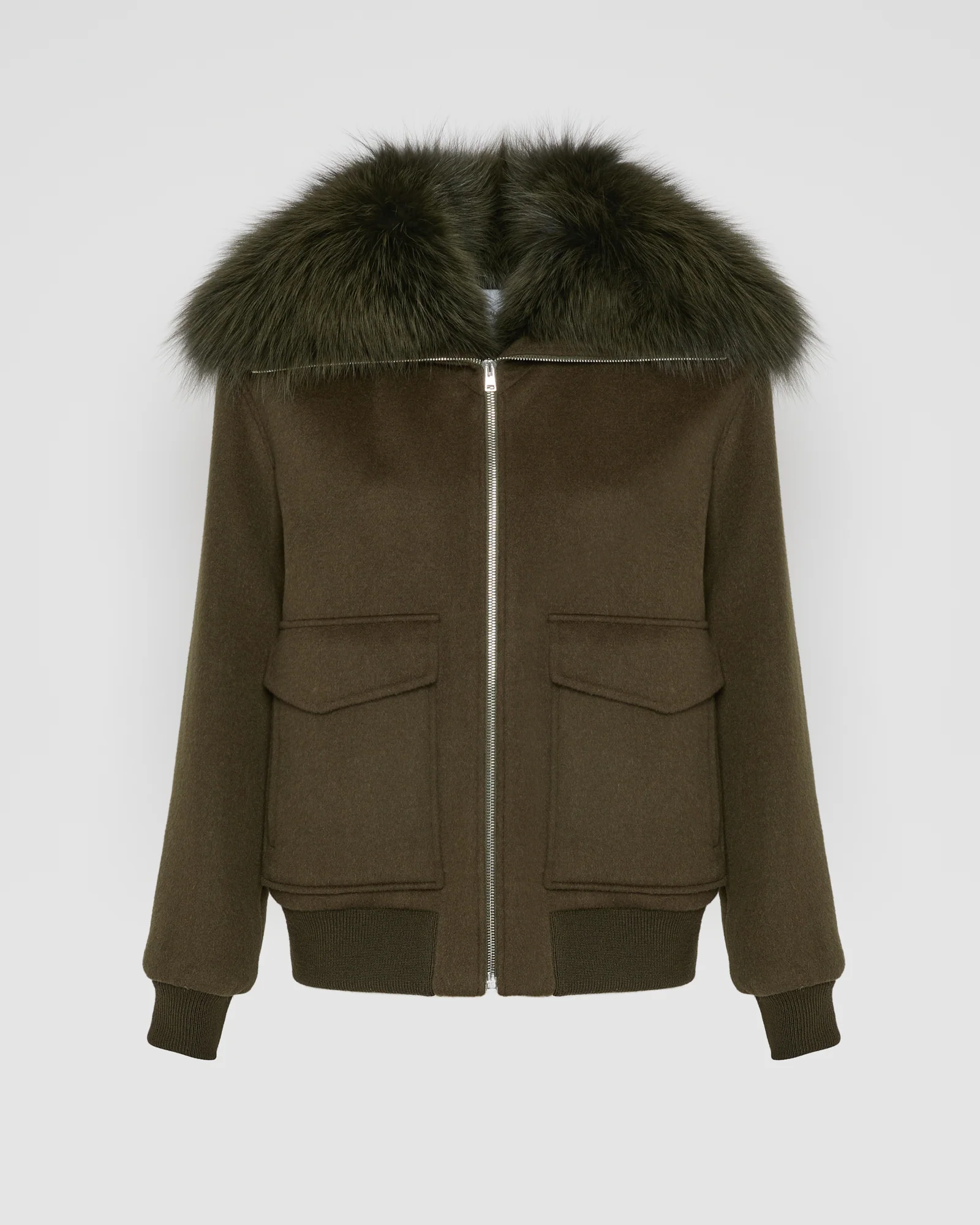 Veste courte en lainage cachemire avec col en fourrure de renard - Image 5