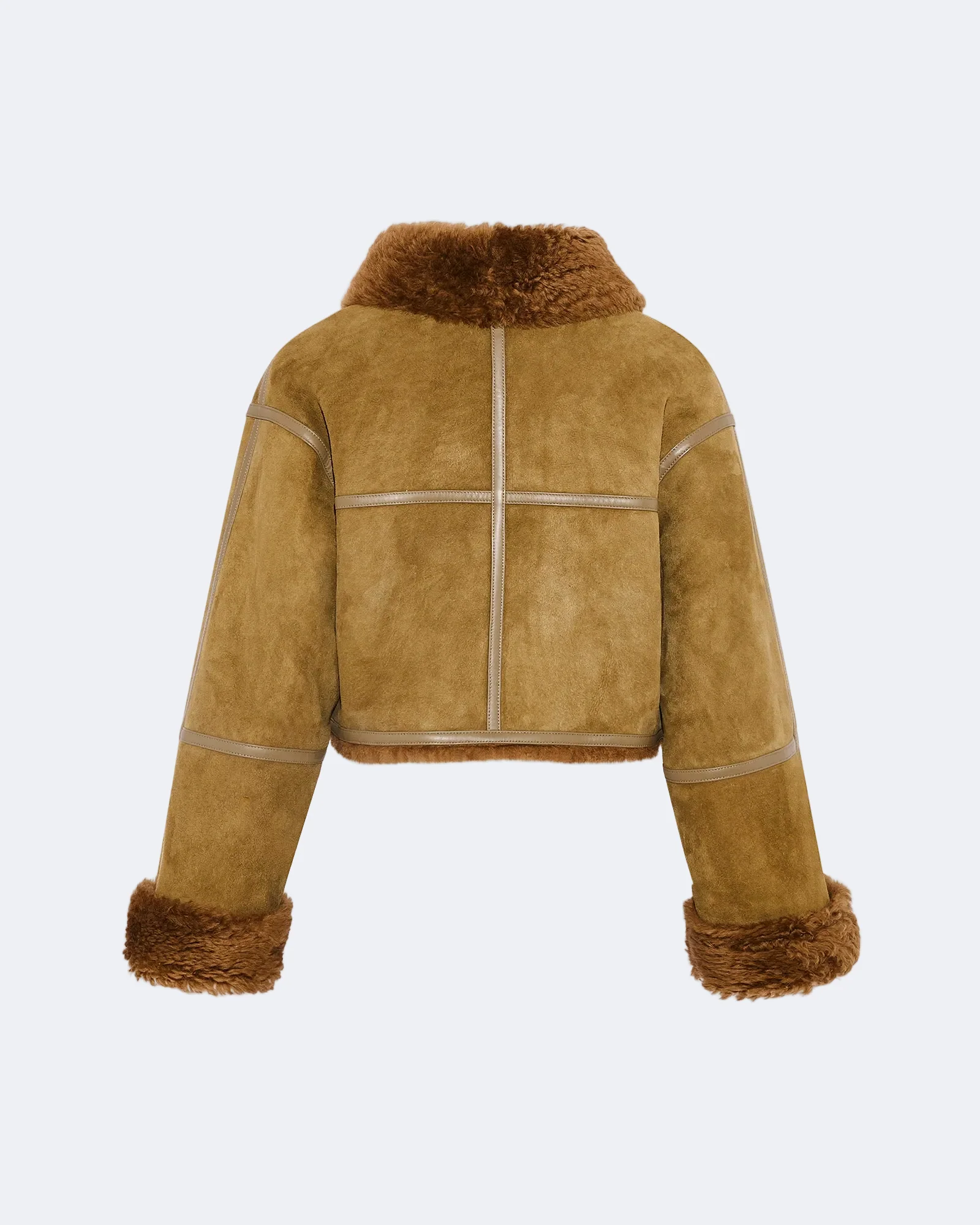 Veste croppée en agneau Mérinos suède - Image 2