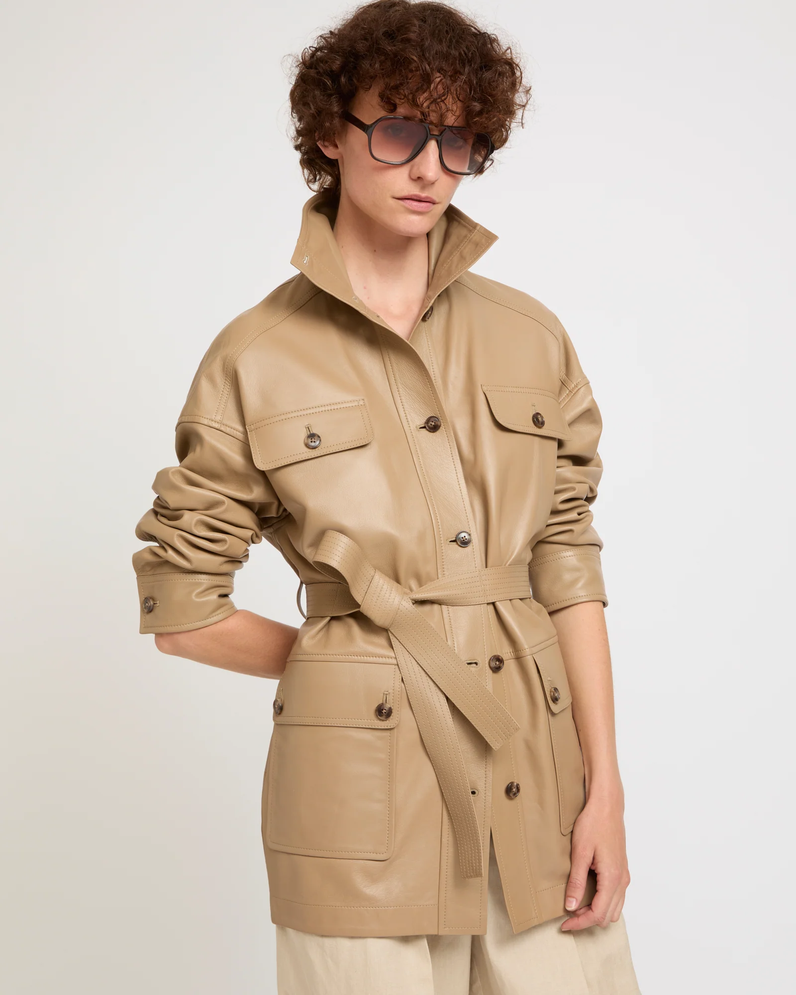 Veste saharienne en cuir d'agneau